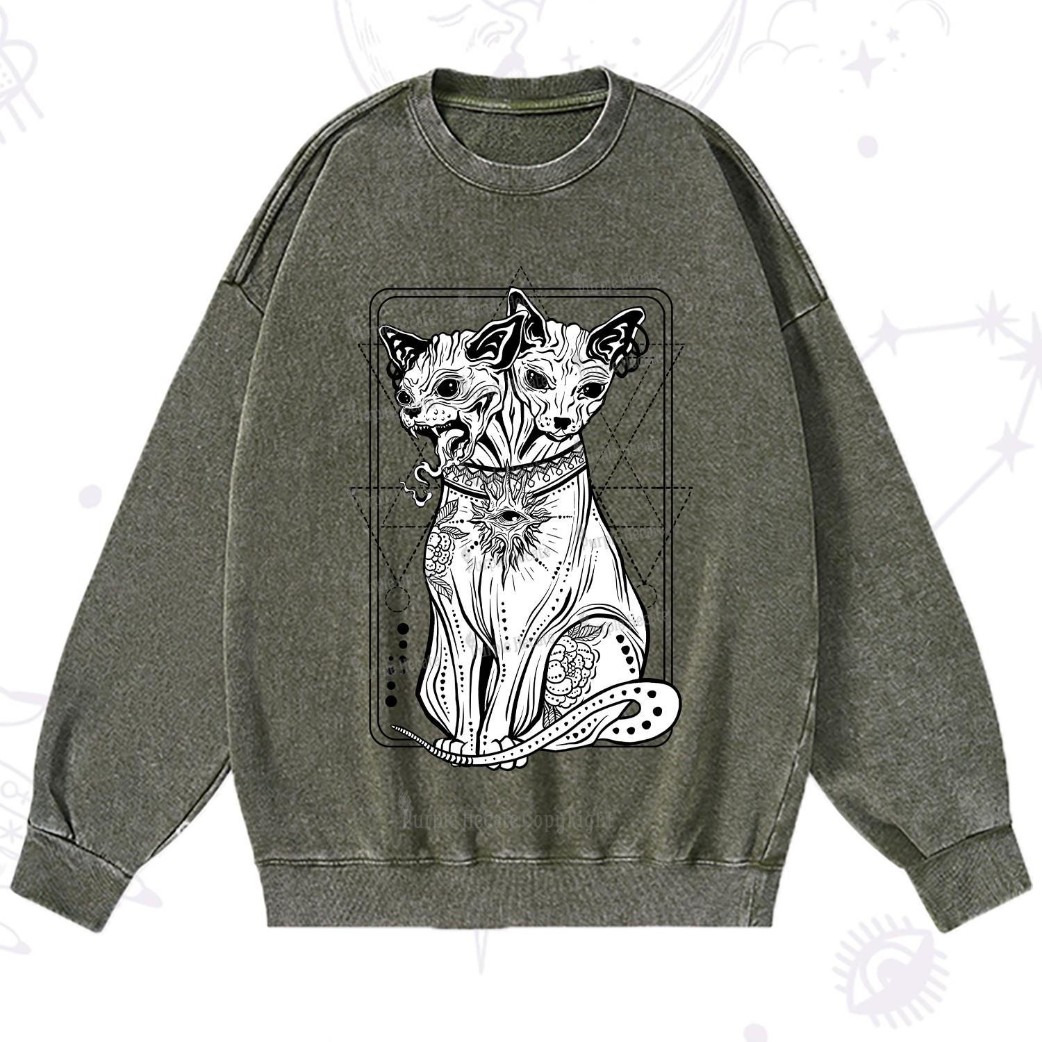 Purplehecate The Cat Goddess Bastet Washed Sweatshirt
