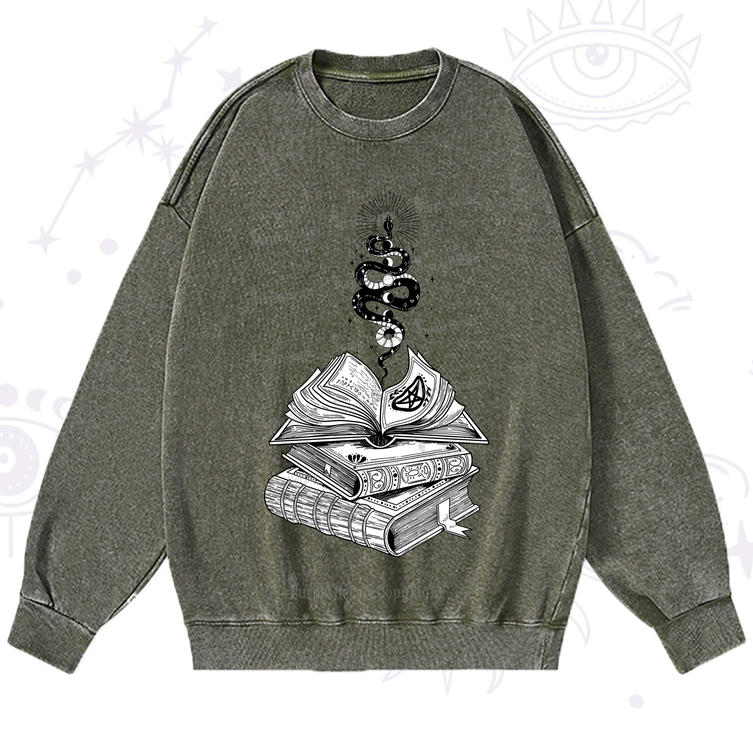 Purplehecate Spellbook And Guardian Serpent Washed Sweatshirt