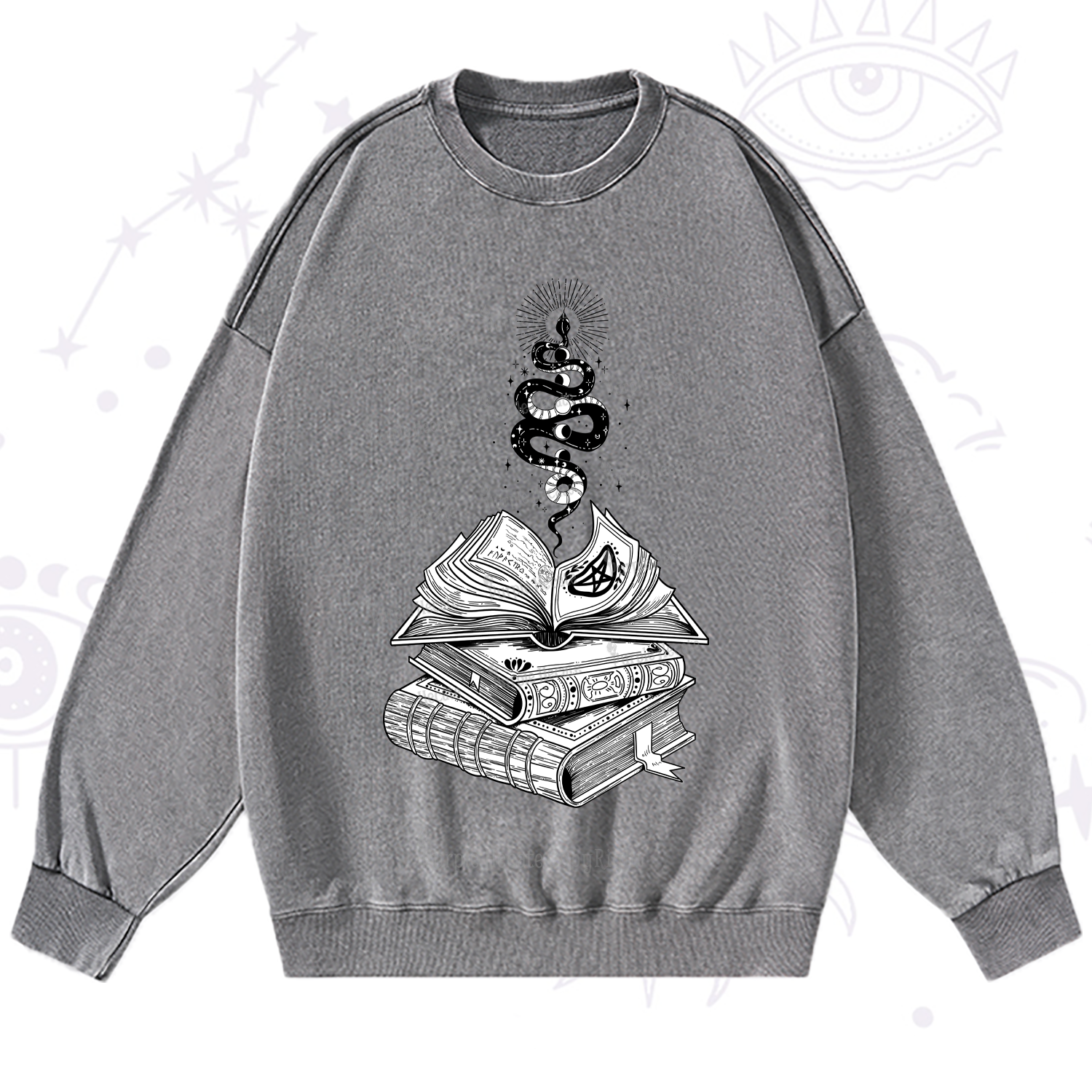 Purplehecate Spellbook And Guardian Serpent Washed Sweatshirt