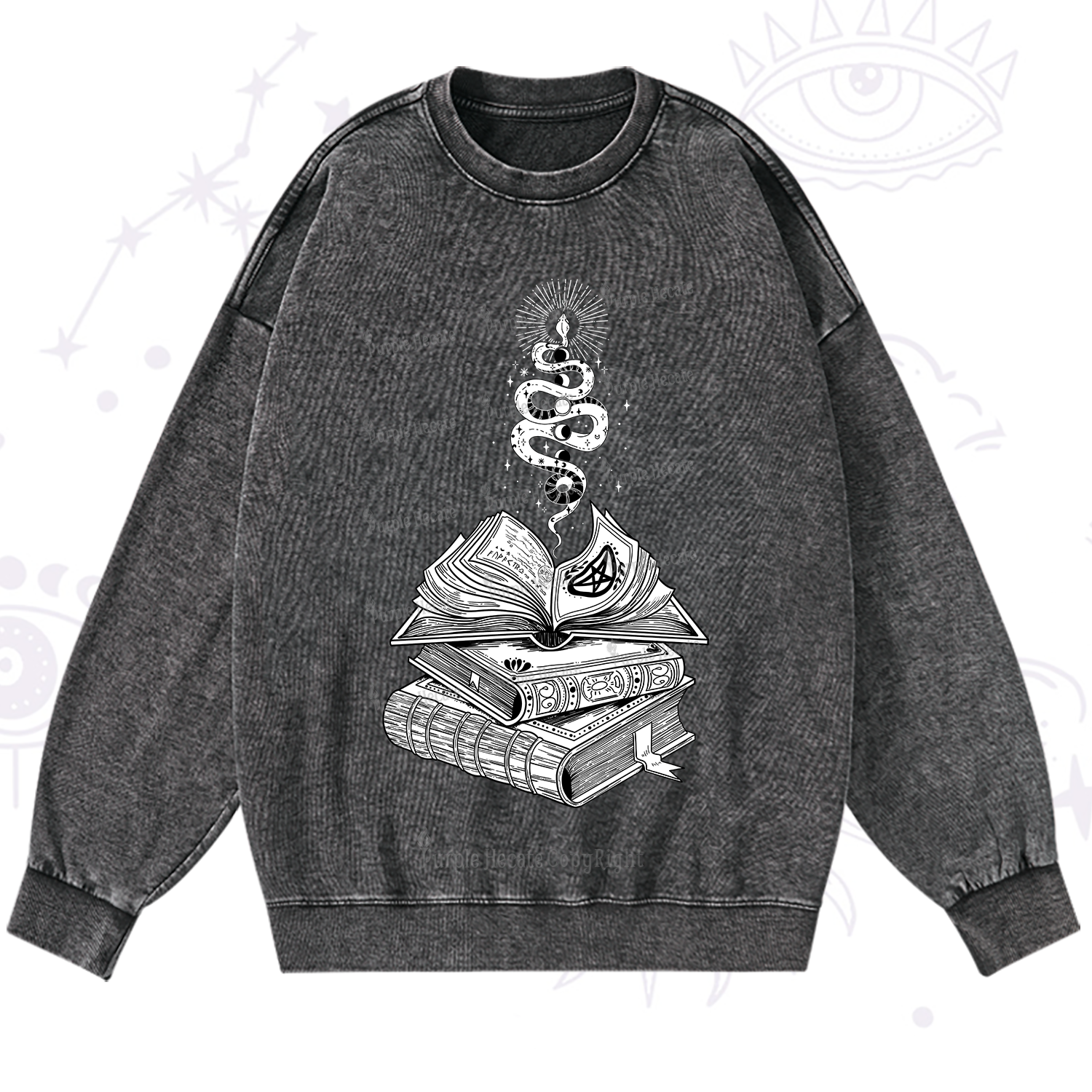 Purplehecate Spellbook And Guardian Serpent Washed Sweatshirt