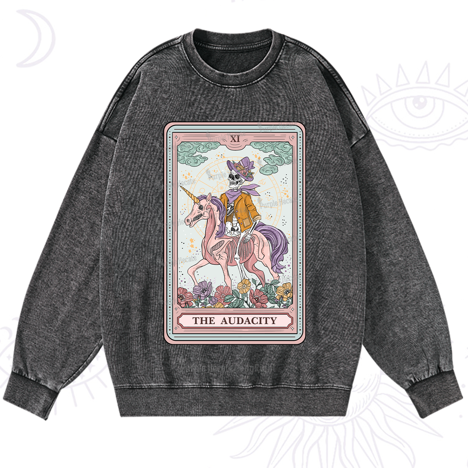 Purplehecate The Audacity Tarot Card Washed Sweatshirt