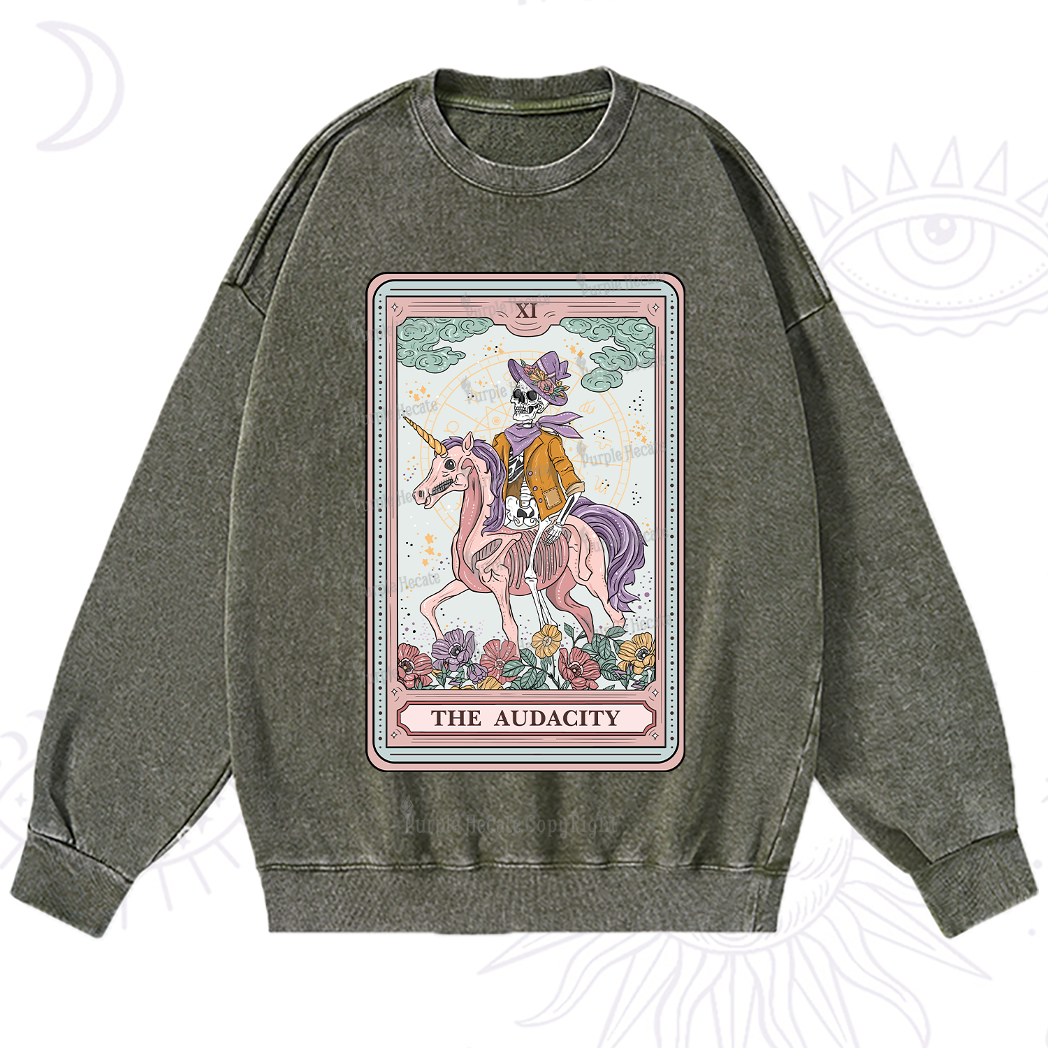 Purplehecate The Audacity Tarot Card Washed Sweatshirt