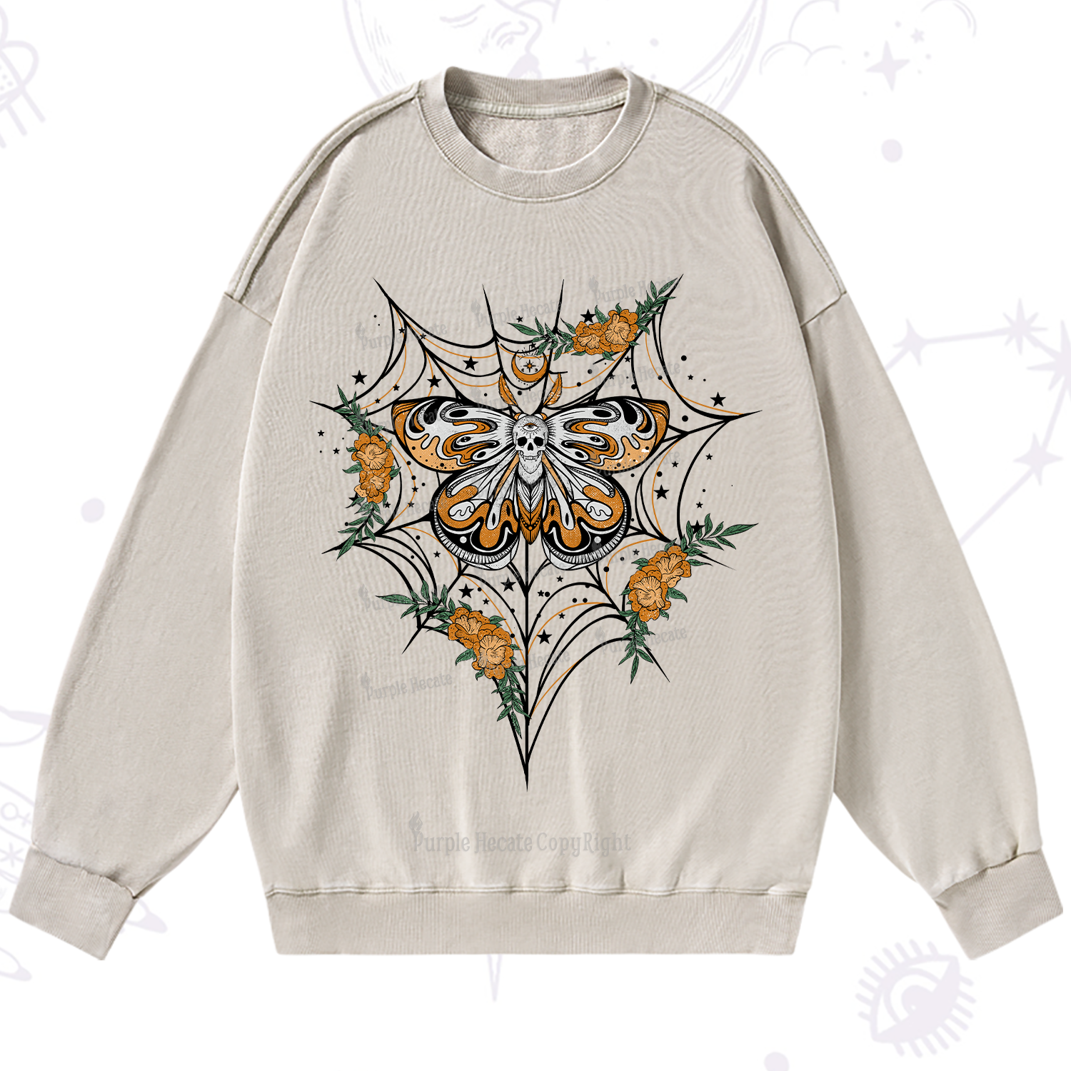 Purplehecate Death Head Moth Washed Sweatshirt