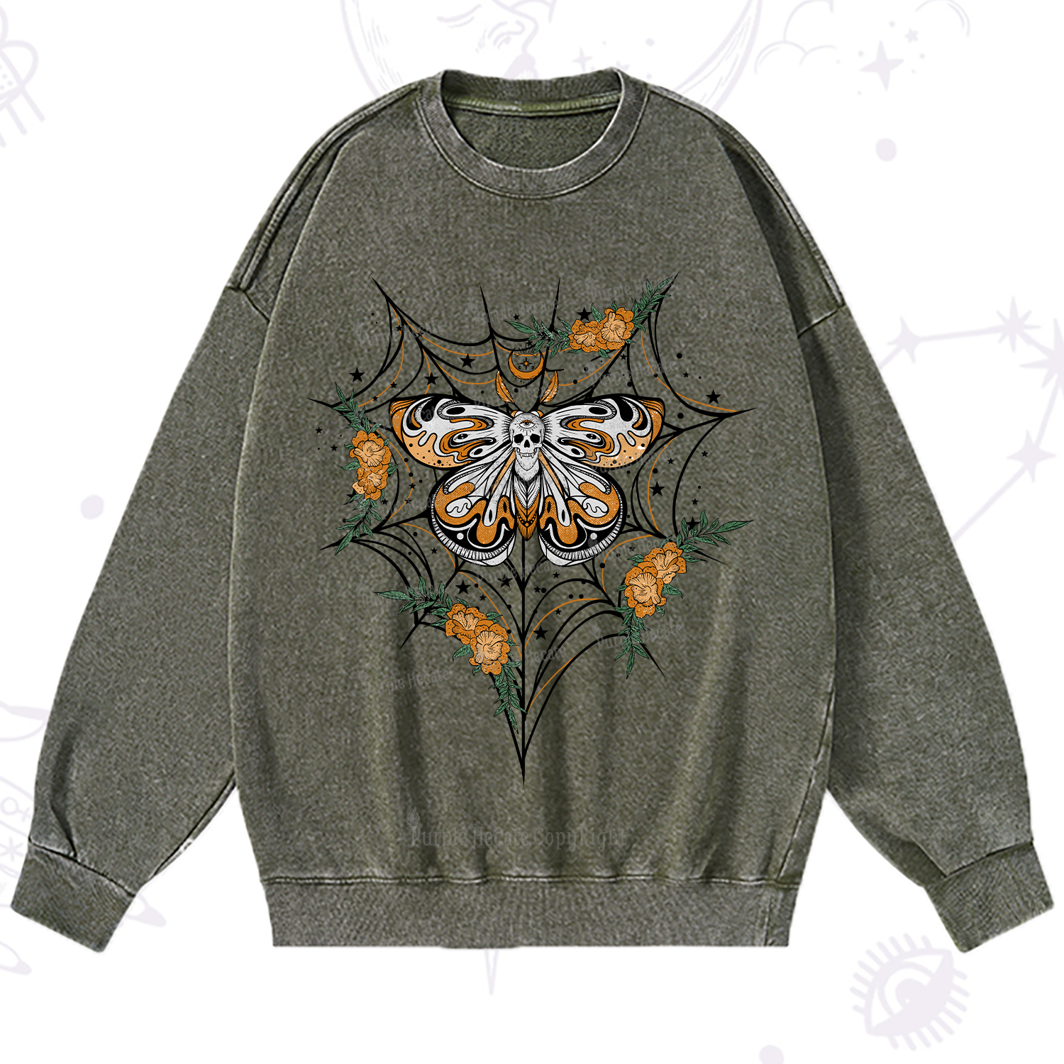 Purplehecate Death Head Moth Washed Sweatshirt