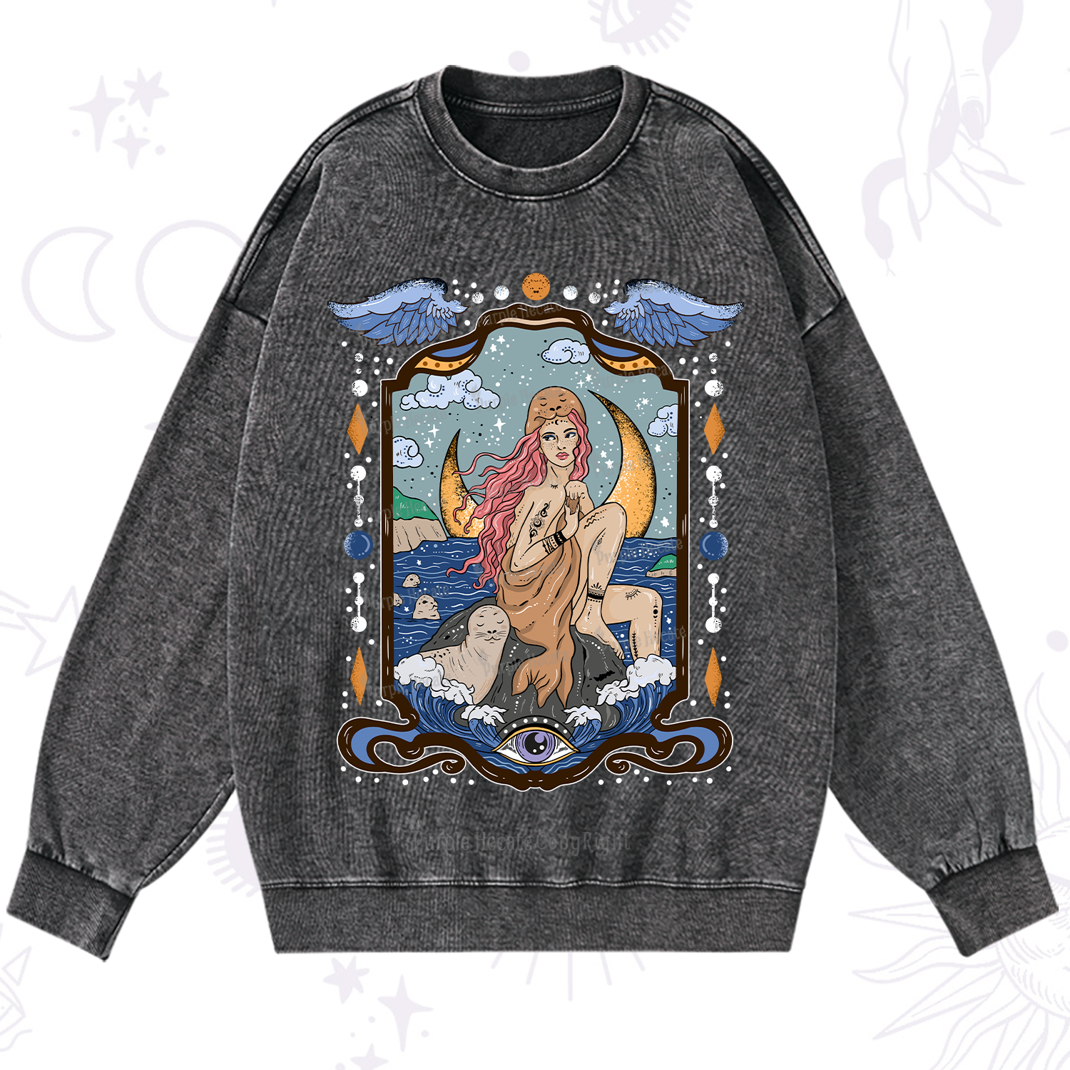 Purplehecate Selkie Woman Washed Sweatshirt