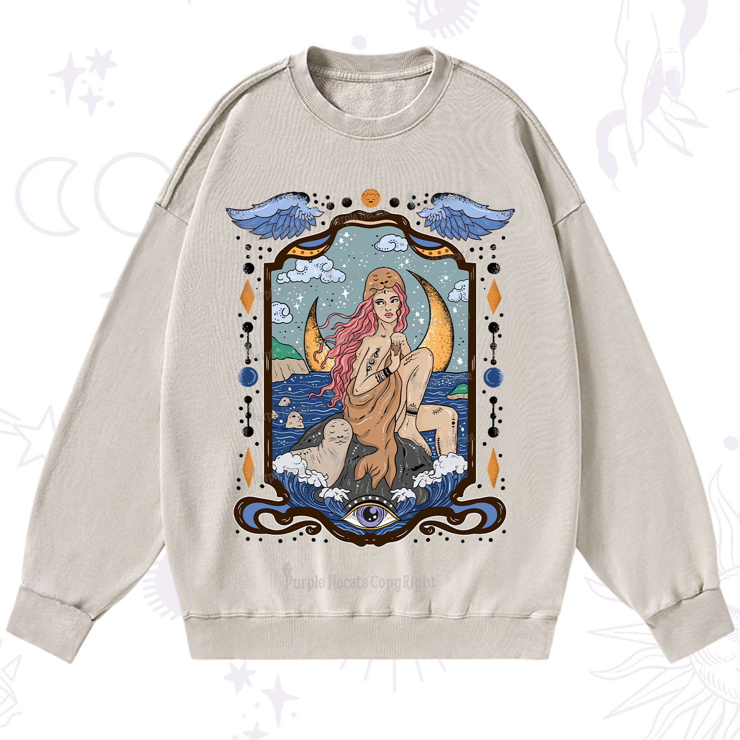 Purplehecate Selkie Woman Washed Sweatshirt