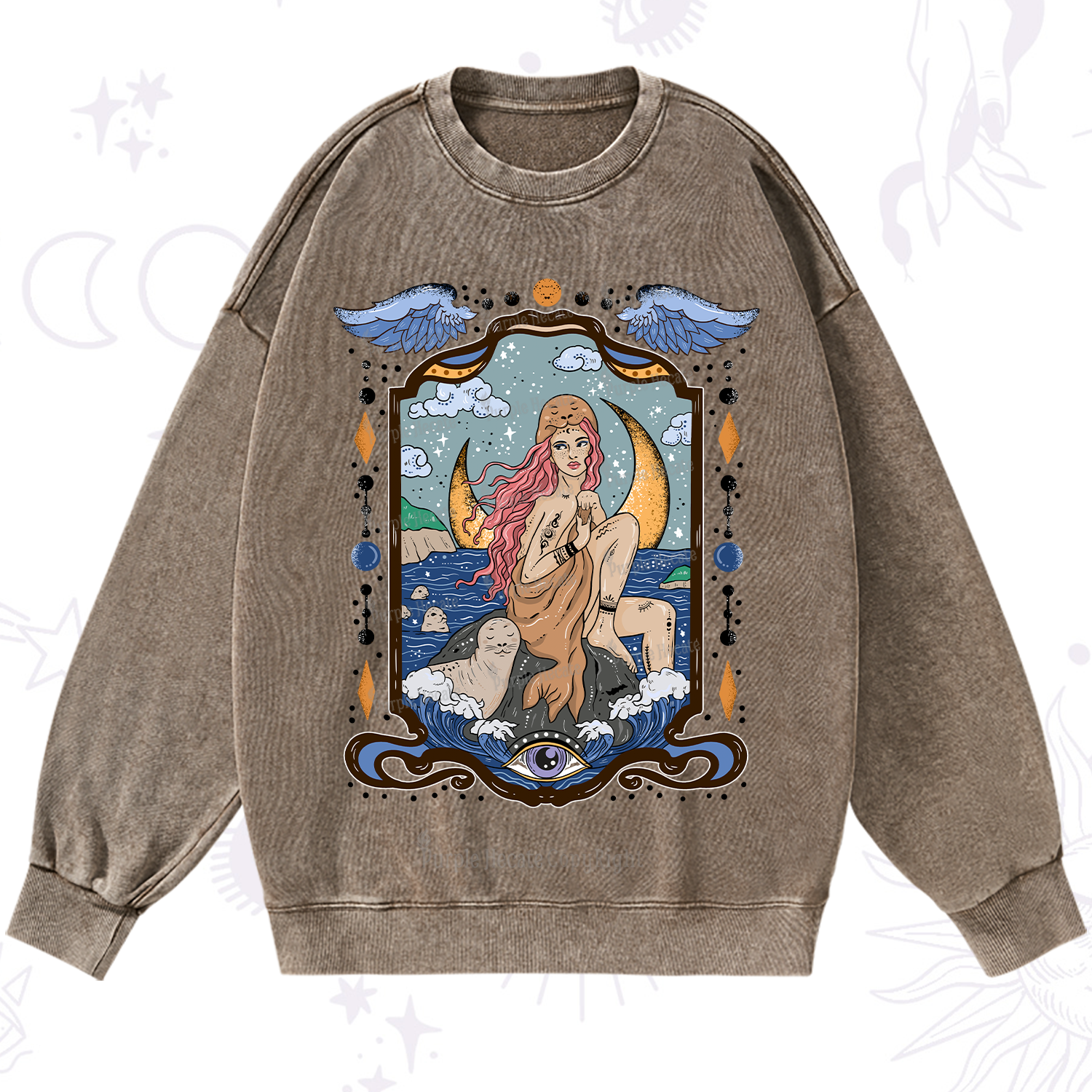Purplehecate Selkie Woman Washed Sweatshirt