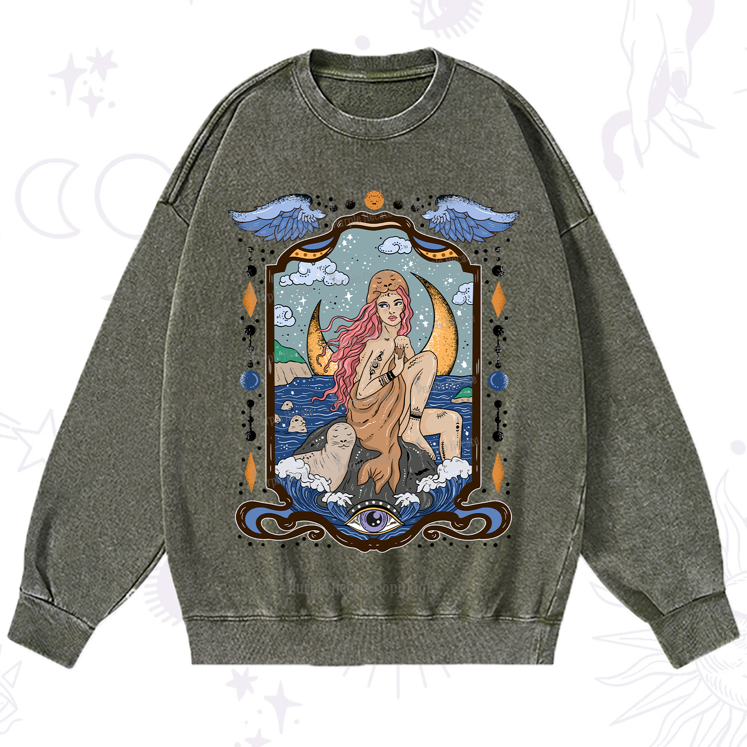 Purplehecate Selkie Woman Washed Sweatshirt