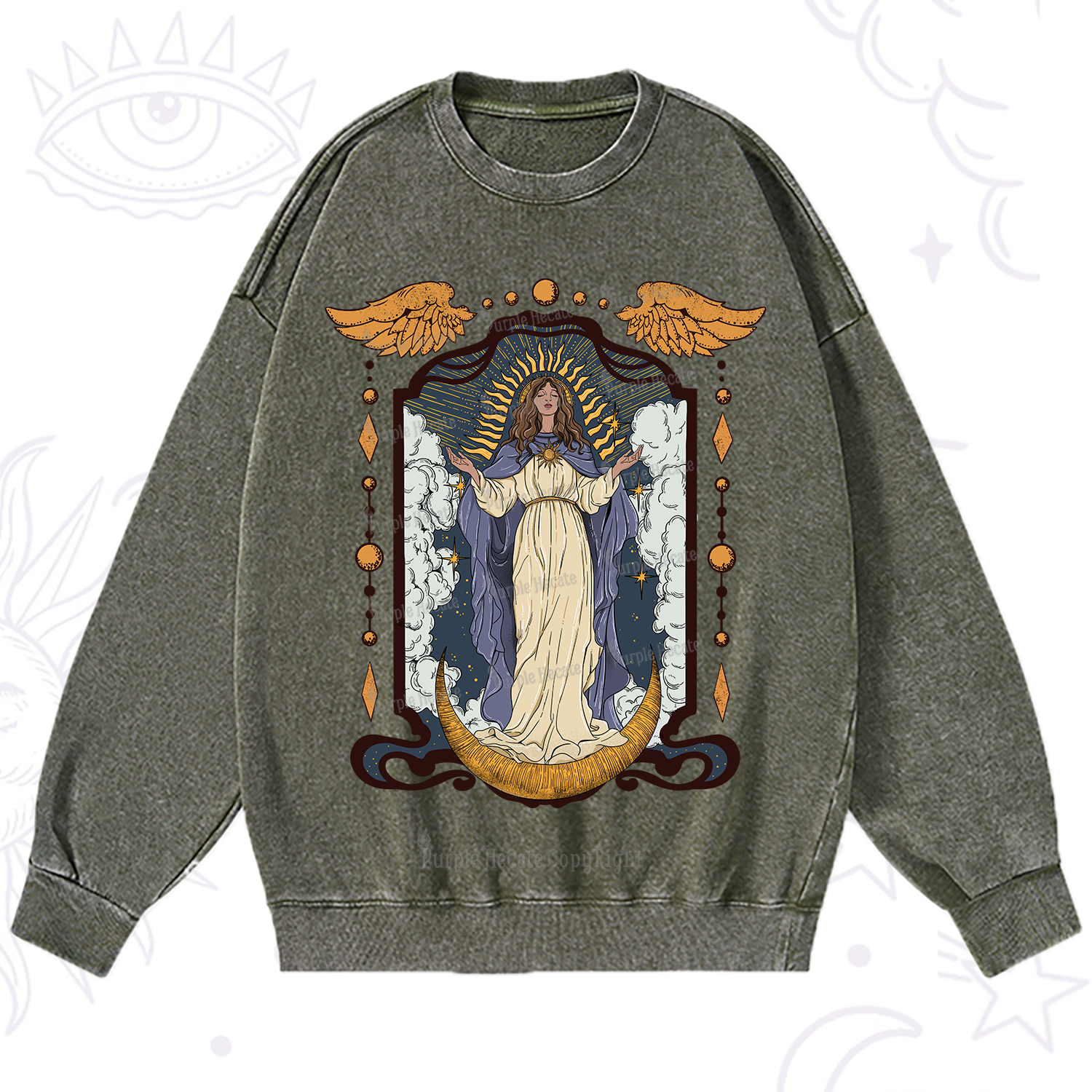 Purplehecate Holy Guardian Washed Sweatshirt