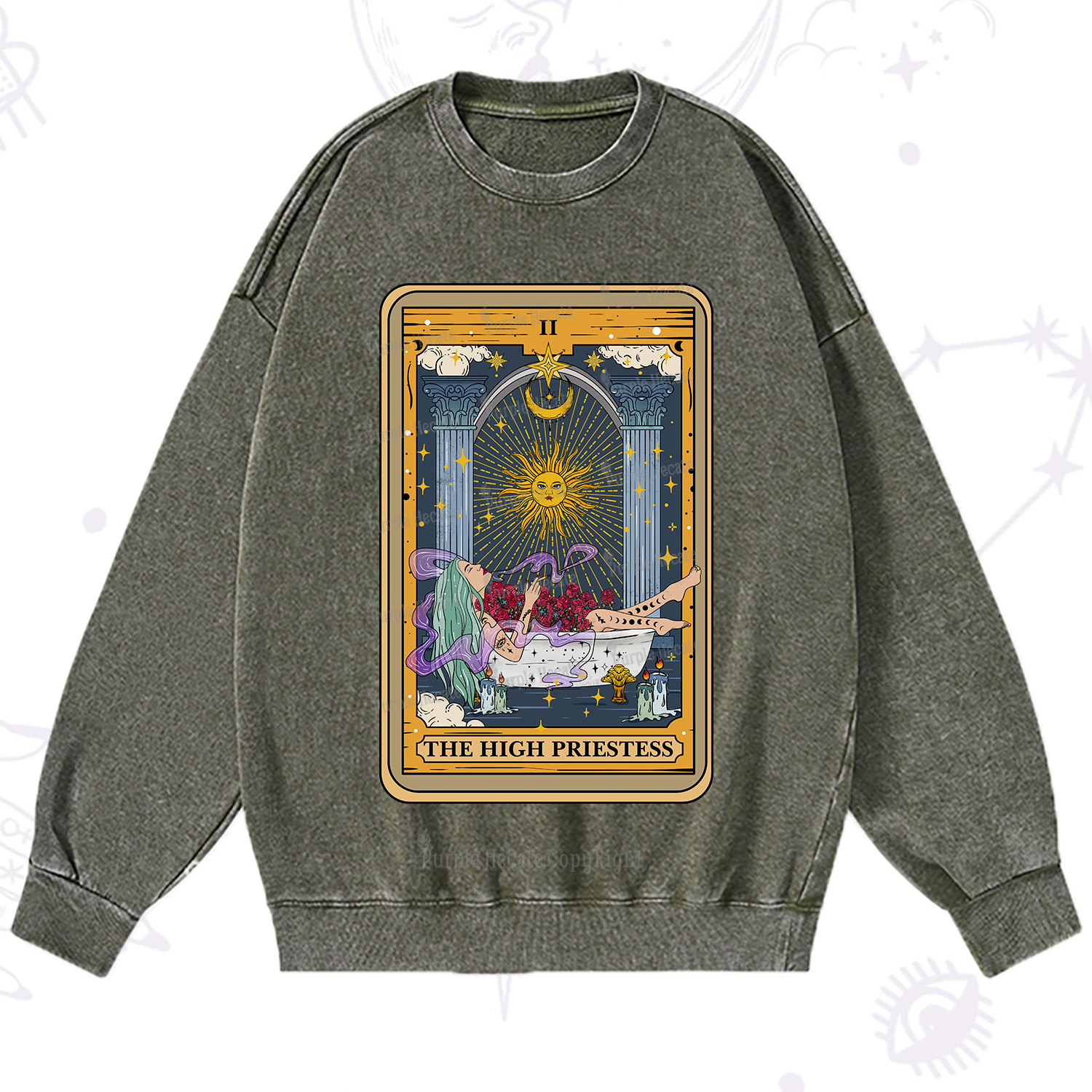 Purplehecate The High Priestess Tarot Card Washed Sweatshirt