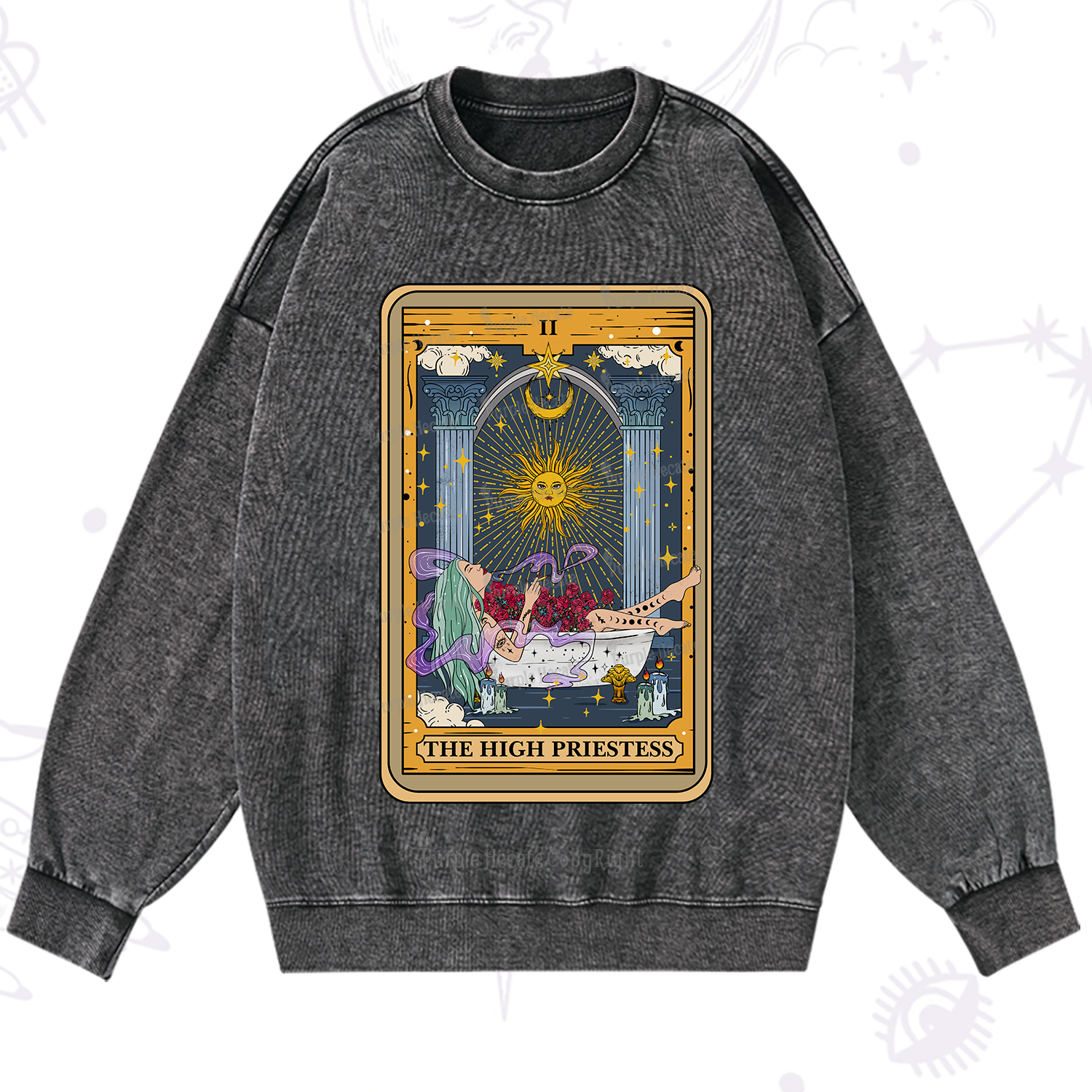 Purplehecate The High Priestess Tarot Card Washed Sweatshirt