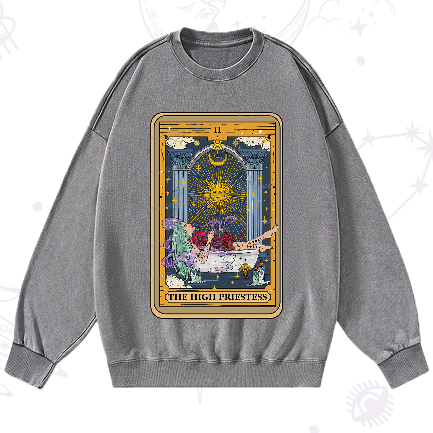 Purplehecate The High Priestess Tarot Card Washed Sweatshirt