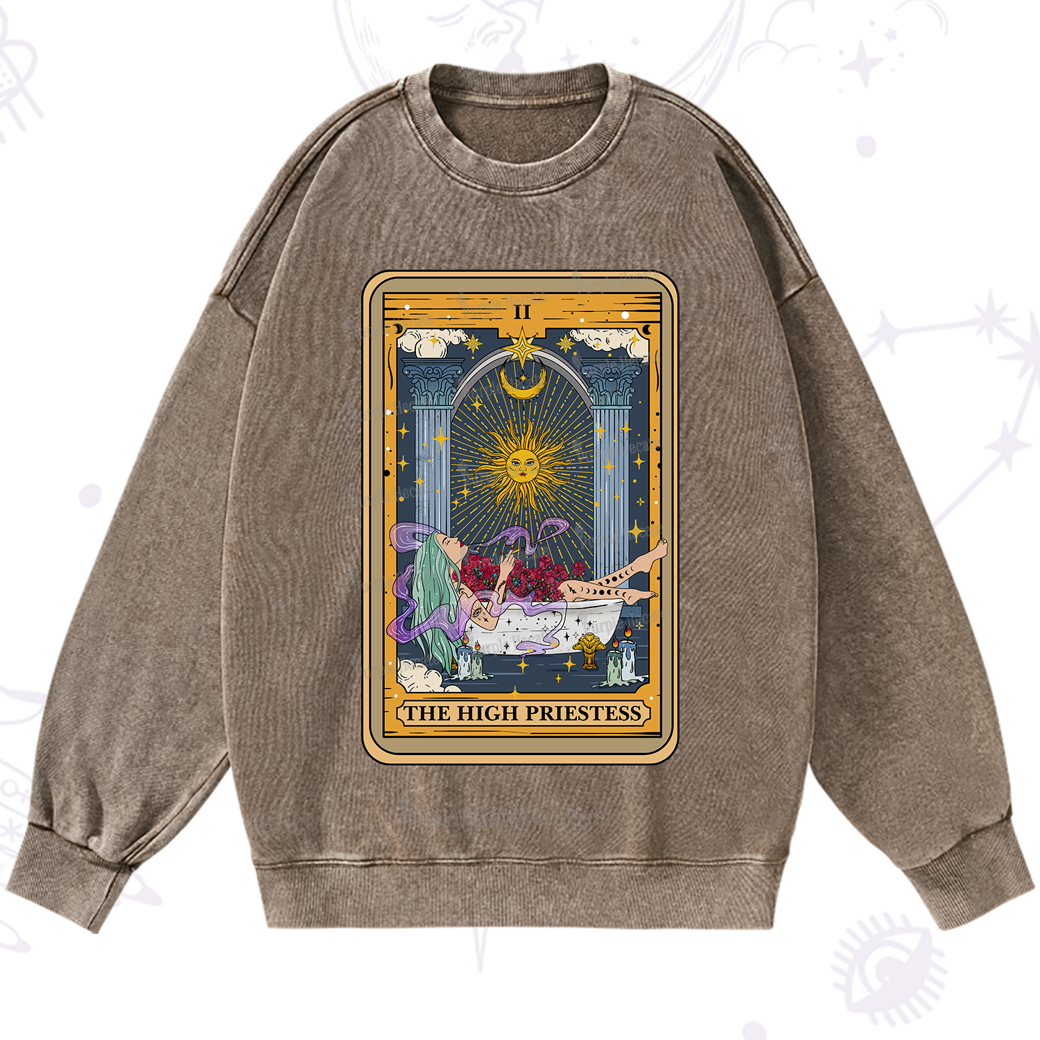 Purplehecate The High Priestess Tarot Card Washed Sweatshirt