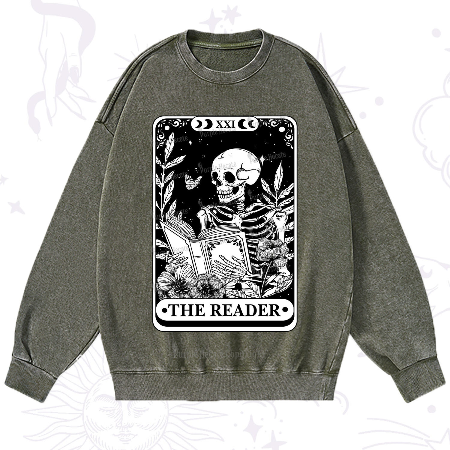 Purplehecate The Reader Tarot Card Washed Sweatshirt