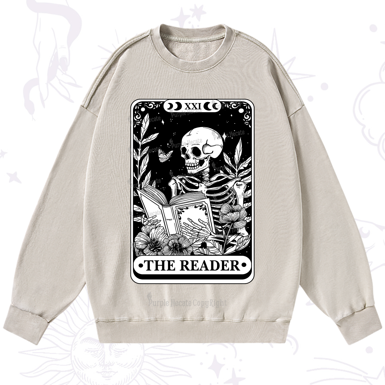 Purplehecate The Reader Tarot Card Washed Sweatshirt