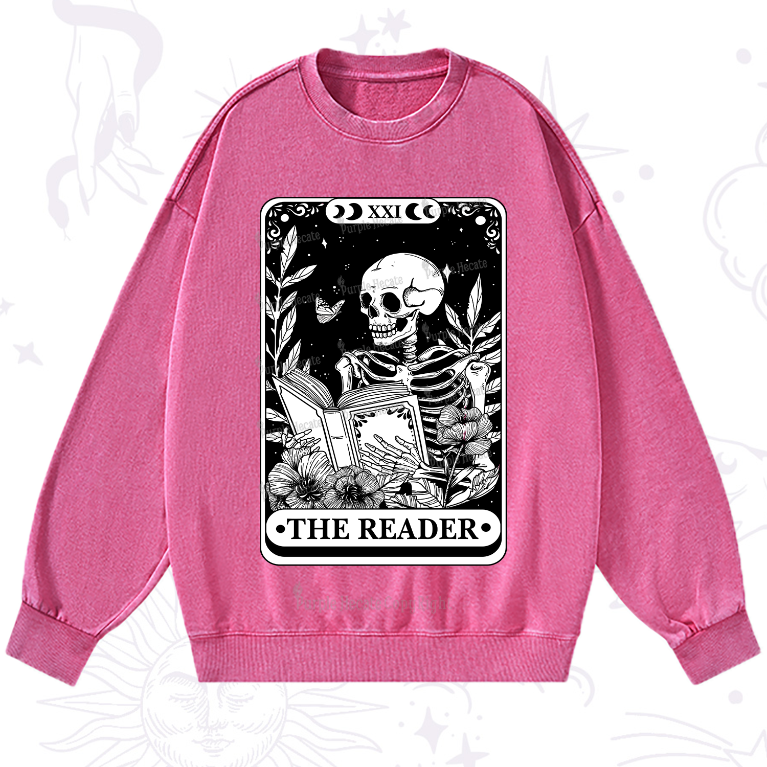 Purplehecate The Reader Tarot Card Washed Sweatshirt