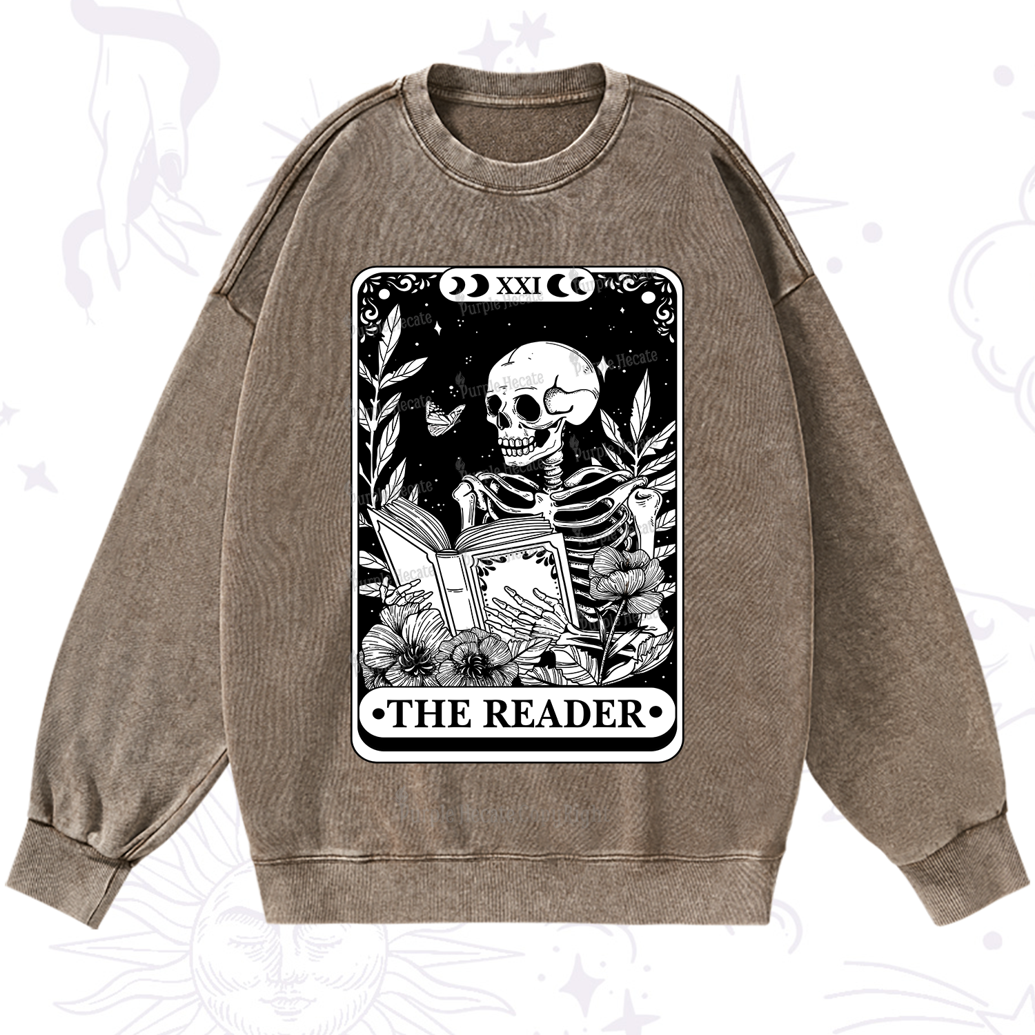 Purplehecate The Reader Tarot Card Washed Sweatshirt