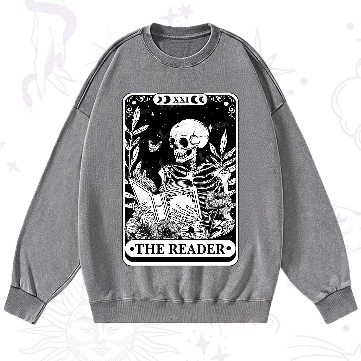 Purplehecate The Reader Tarot Card Washed Sweatshirt