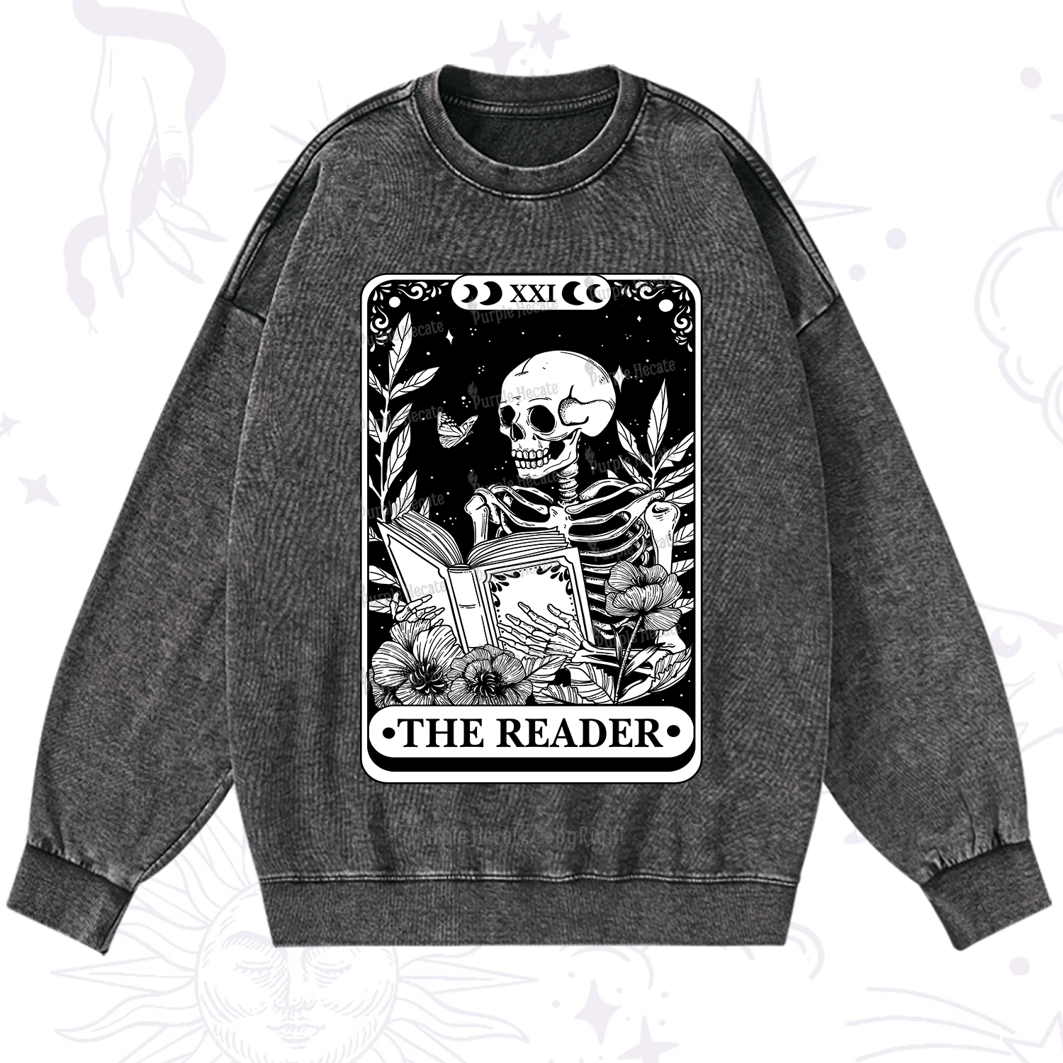 Purplehecate The Reader Tarot Card Washed Sweatshirt
