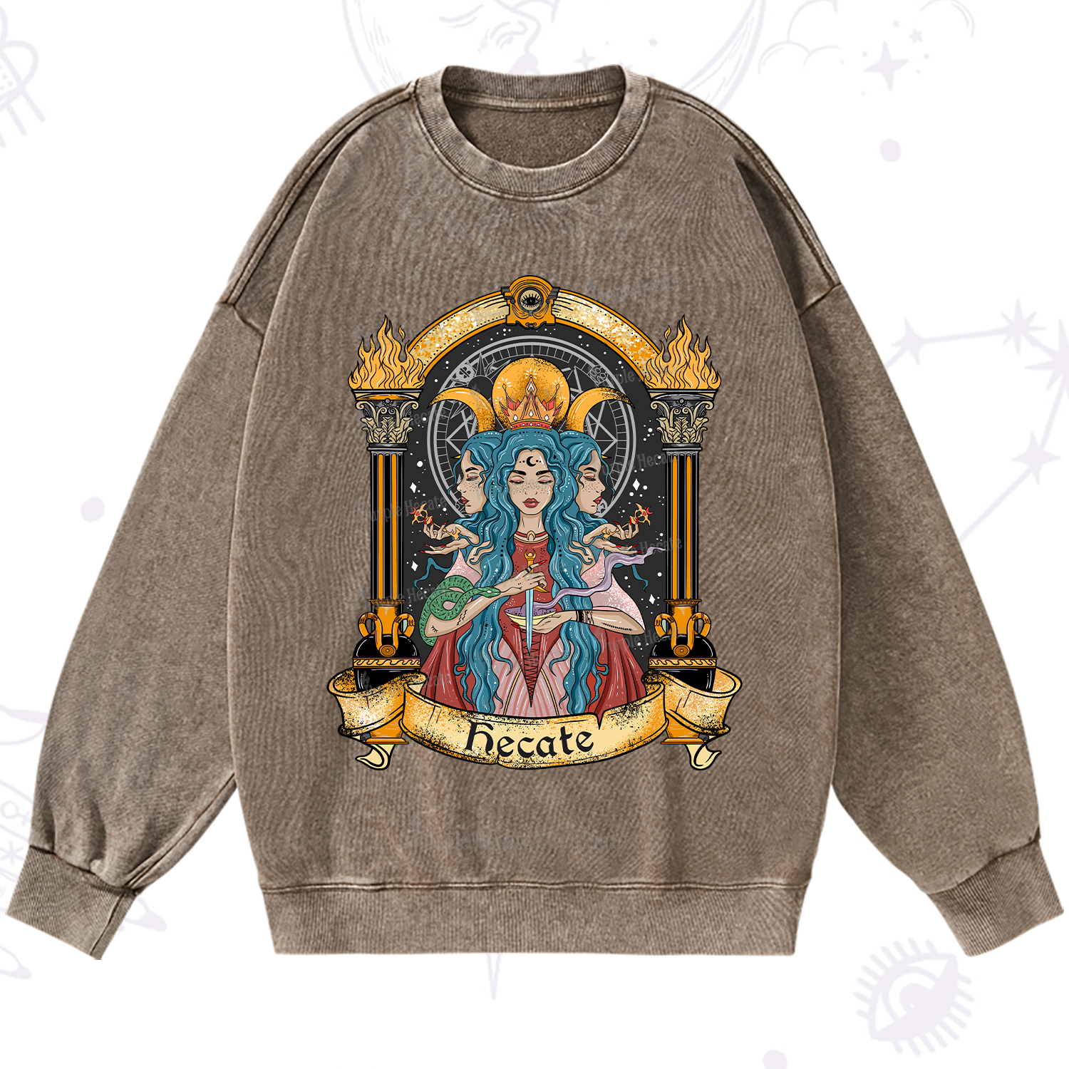 Purplehecate Triple Moon Goddess Hecate Washed Sweatshirt