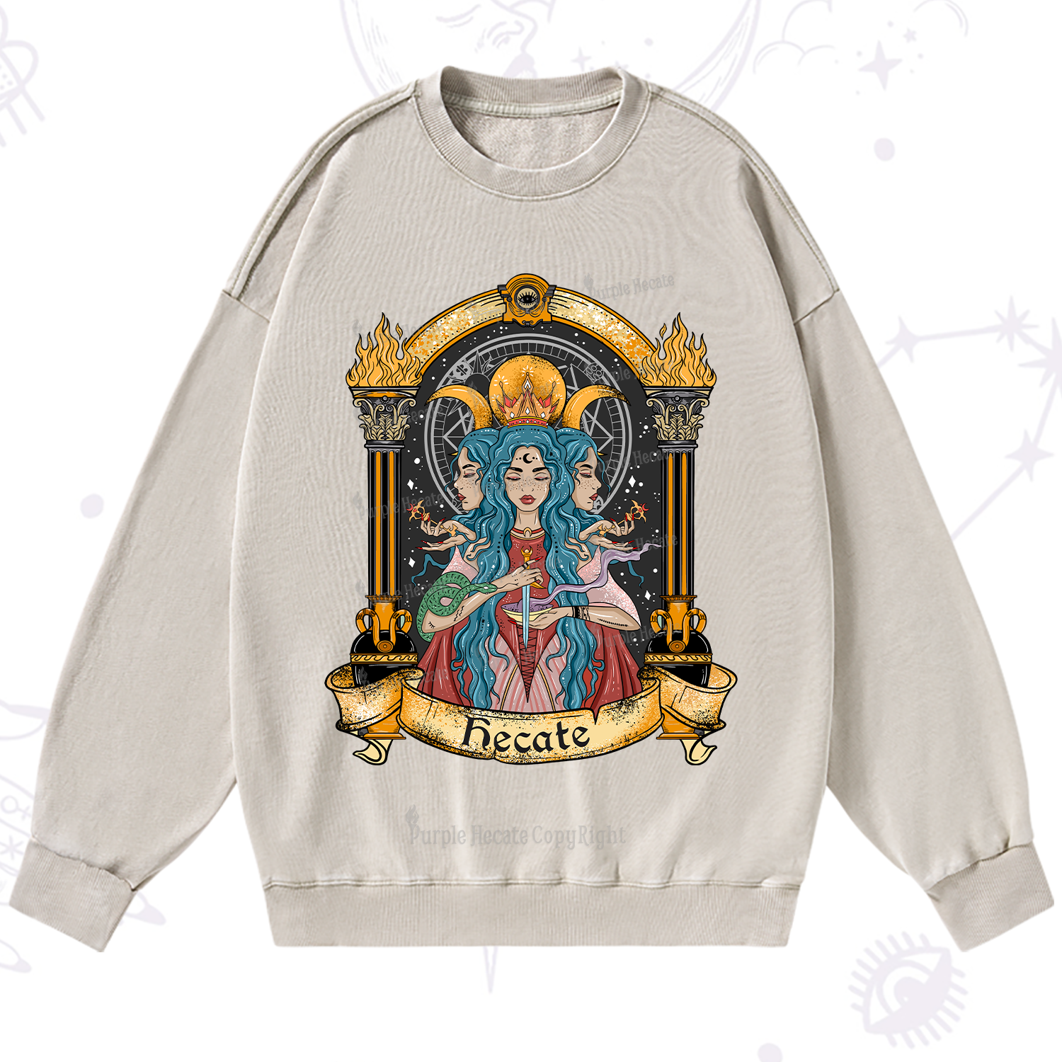 Purplehecate Triple Moon Goddess Hecate Washed Sweatshirt