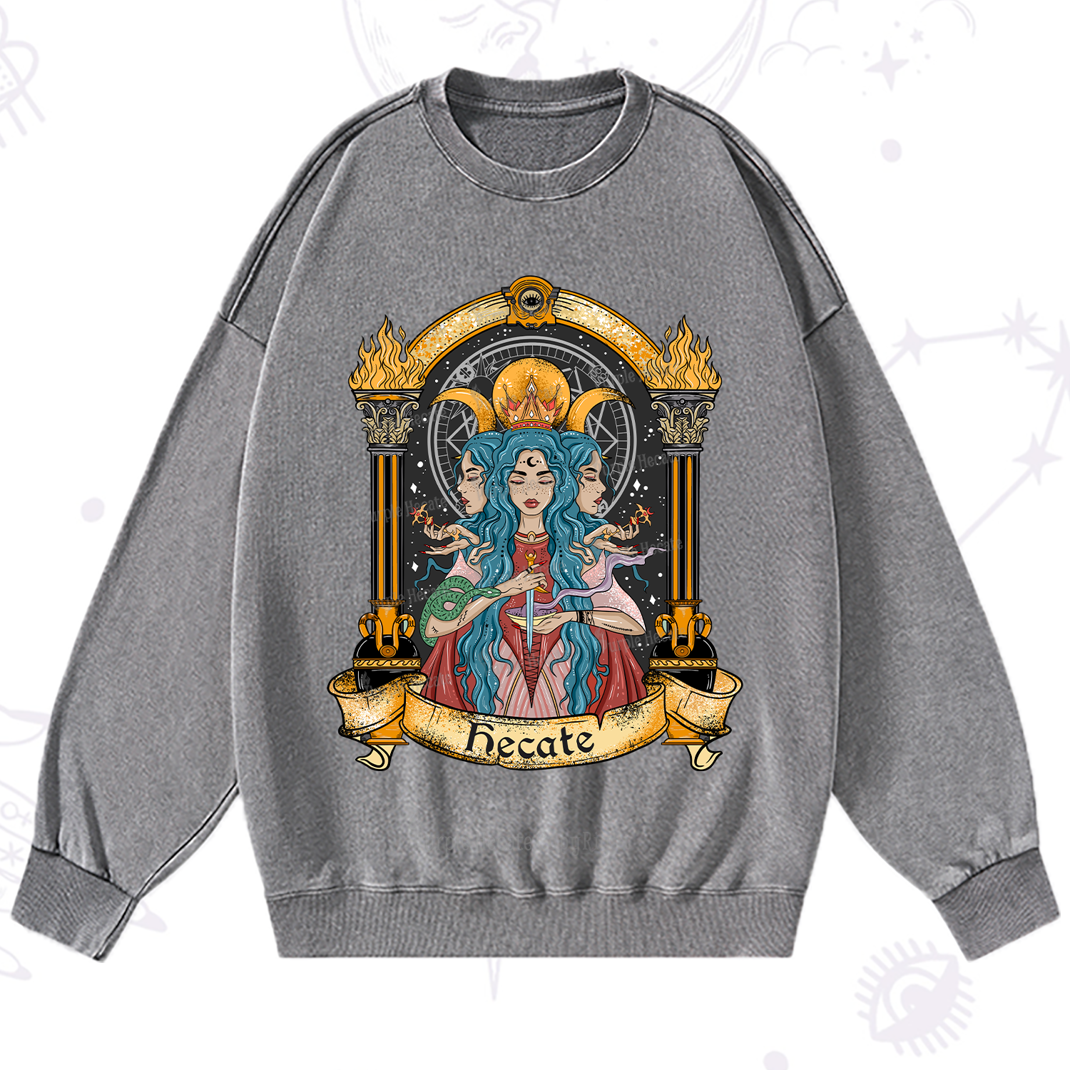 Purplehecate Triple Moon Goddess Hecate Washed Sweatshirt