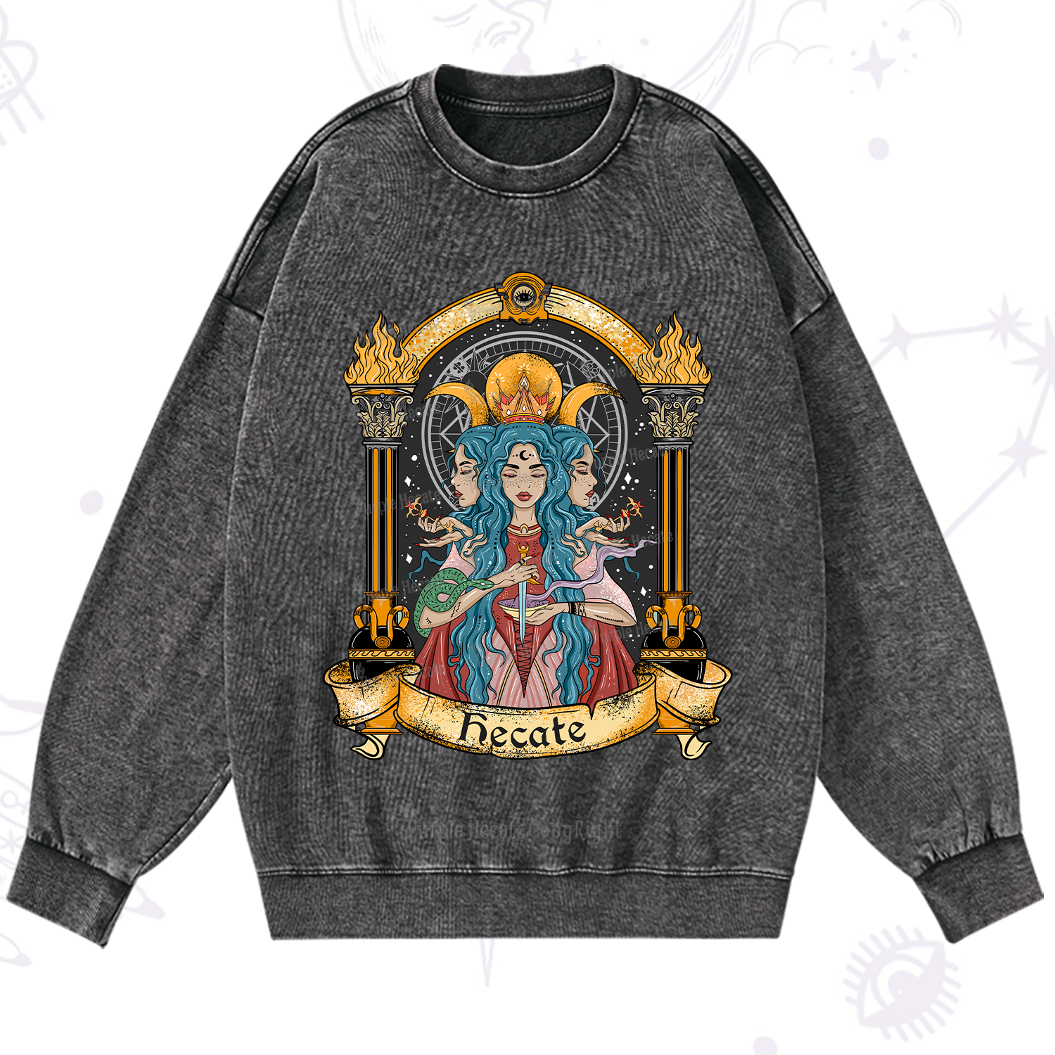 Purplehecate Triple Moon Goddess Hecate Washed Sweatshirt