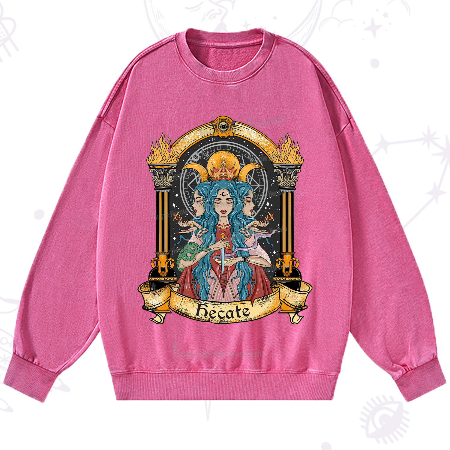 Purplehecate Triple Moon Goddess Hecate Washed Sweatshirt