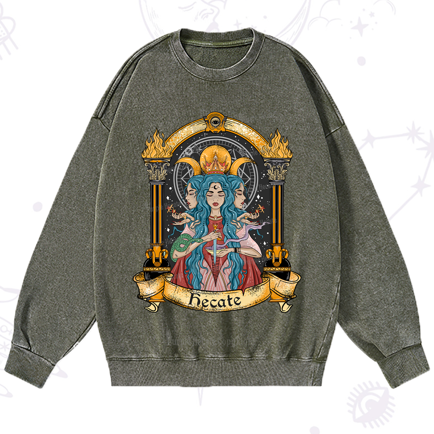 Purplehecate Triple Moon Goddess Hecate Washed Sweatshirt