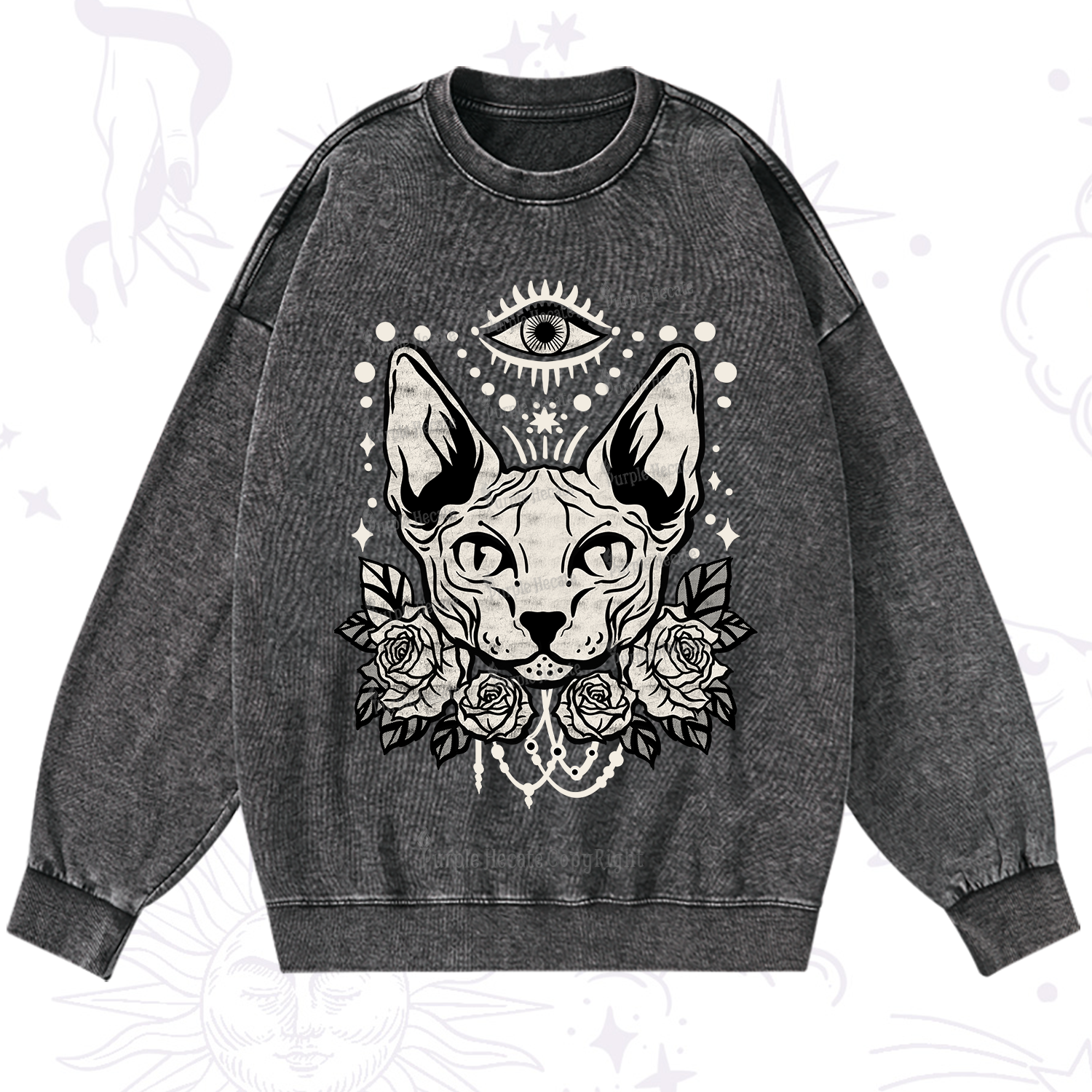 Purplehecate Mystical Cat Washed Sweatshirt