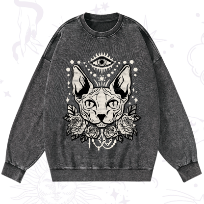 Purplehecate Mystical Cat Washed Sweatshirt