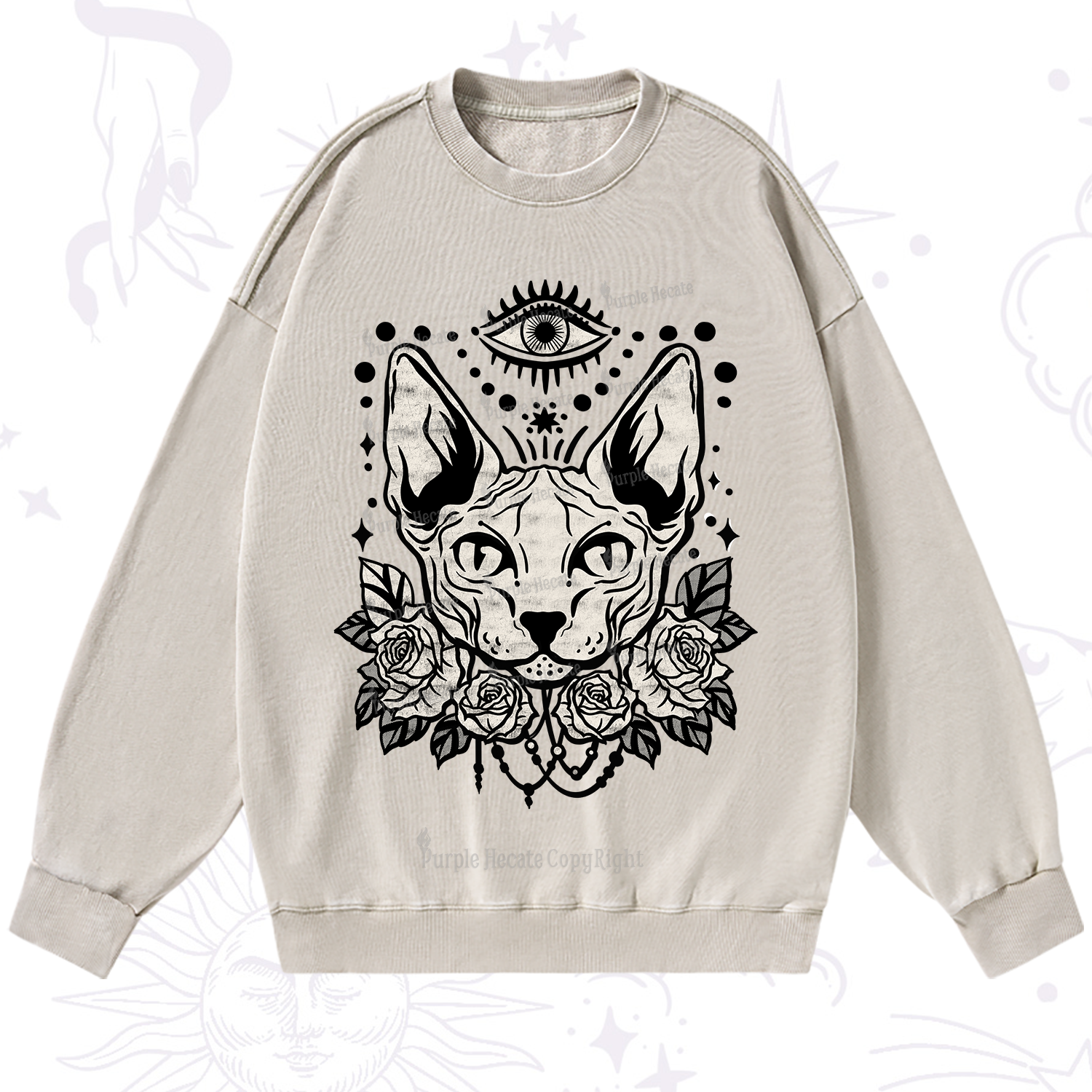 Purplehecate Mystical Cat Washed Sweatshirt
