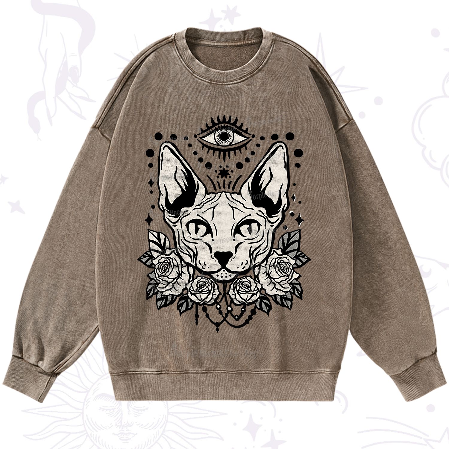 Purplehecate Mystical Cat Washed Sweatshirt
