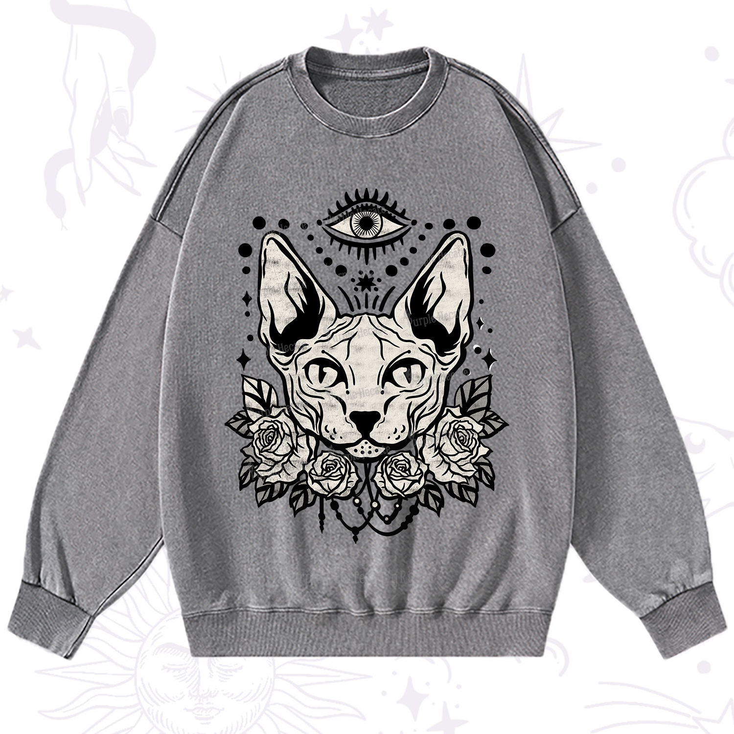 Purplehecate Mystical Cat Washed Sweatshirt