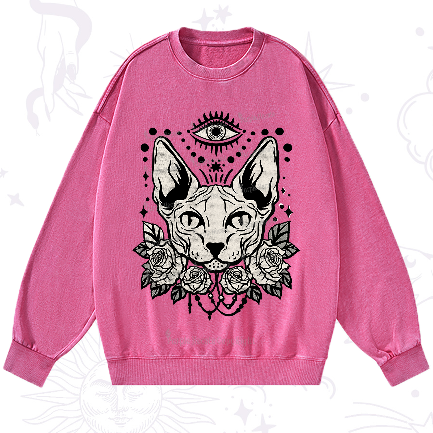 Purplehecate Mystical Cat Washed Sweatshirt