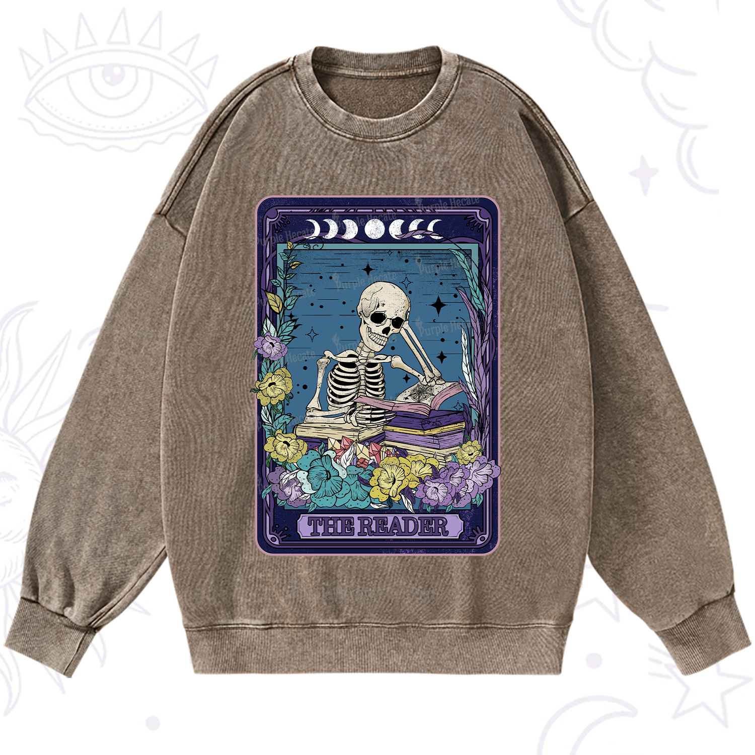 Purplehecate The Reader Tarot Card Washed Sweatshirt