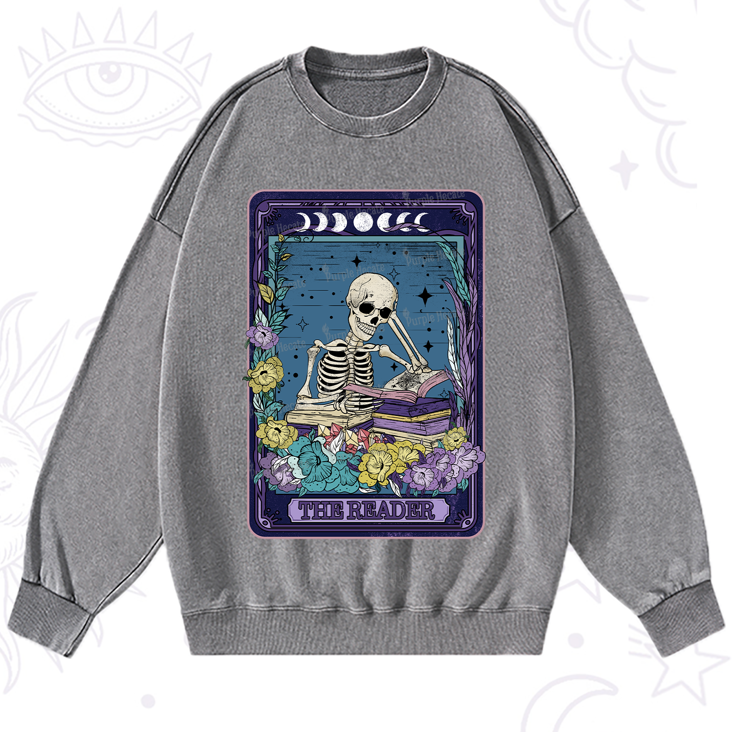 Purplehecate The Reader Tarot Card Washed Sweatshirt