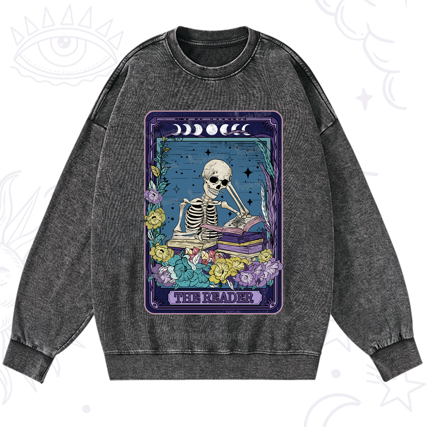 Purplehecate The Reader Tarot Card Washed Sweatshirt