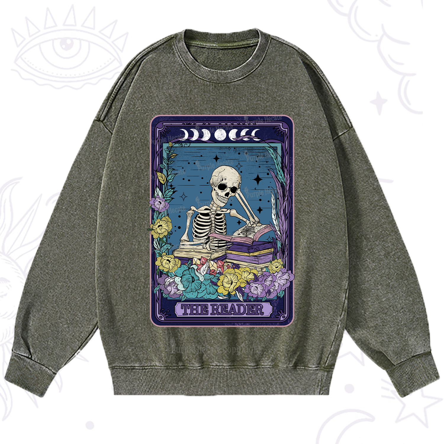 Purplehecate The Reader Tarot Card Washed Sweatshirt