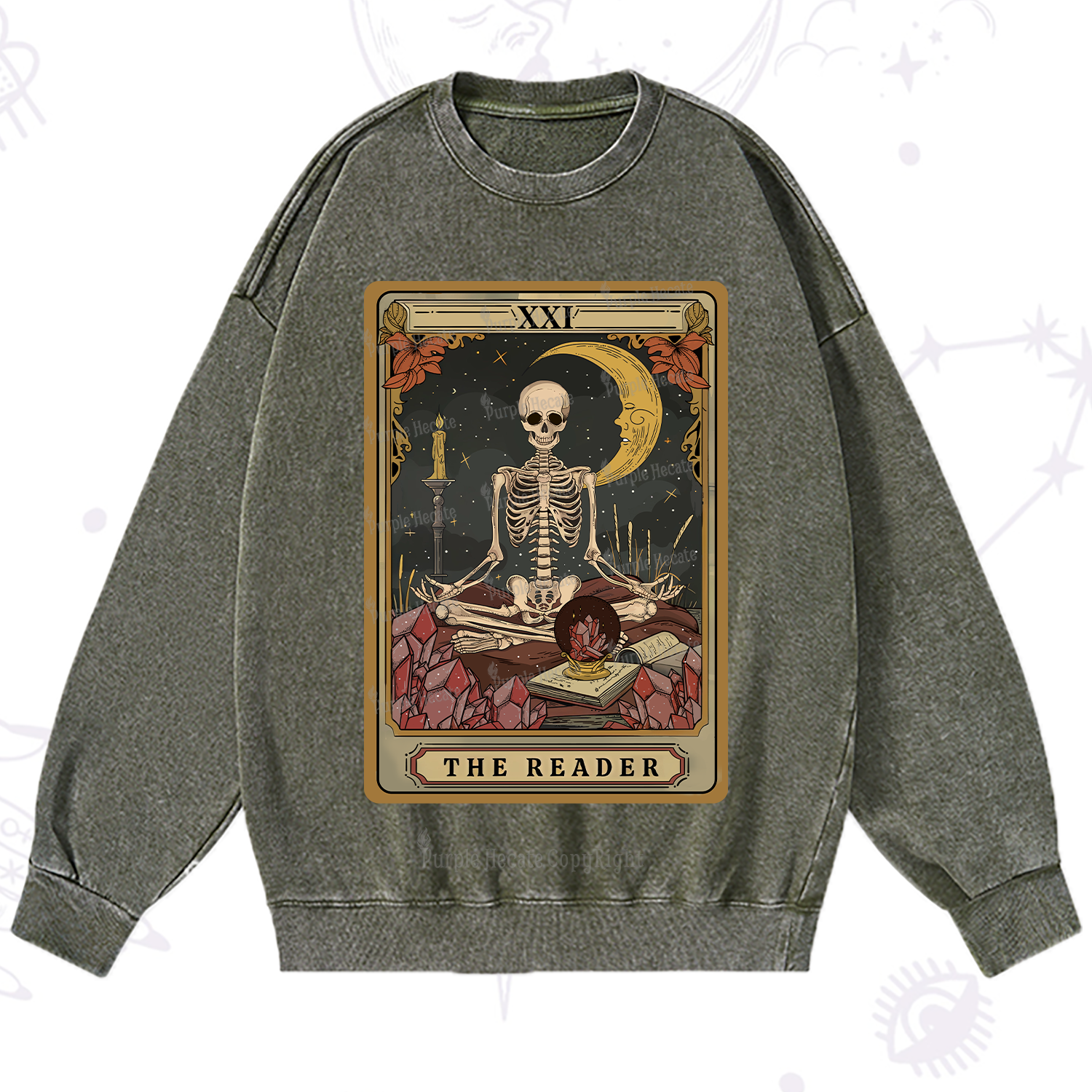 Purplehecate The Reader Tarot Washed Sweatshirt