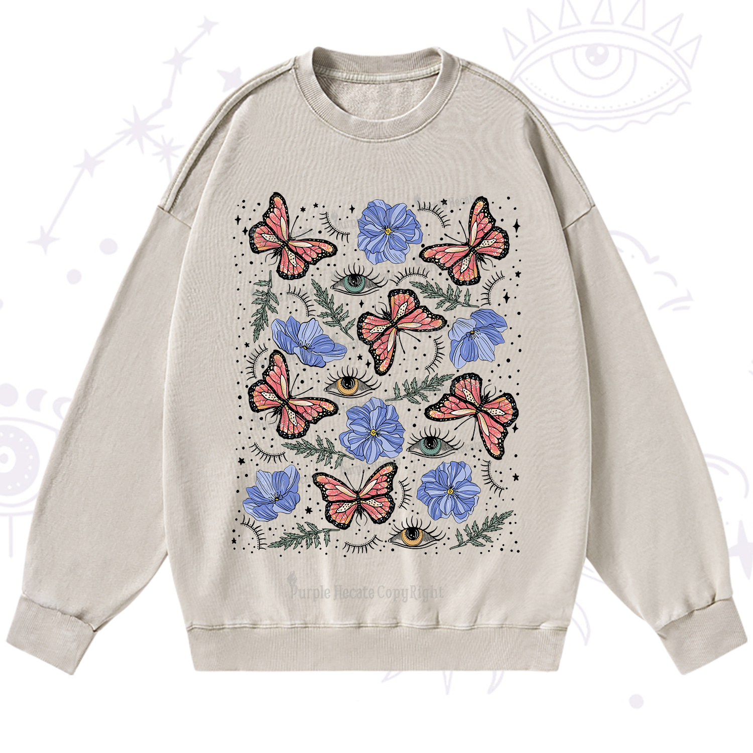 Purplehecate Butterfly Floral Washed Sweatshirt