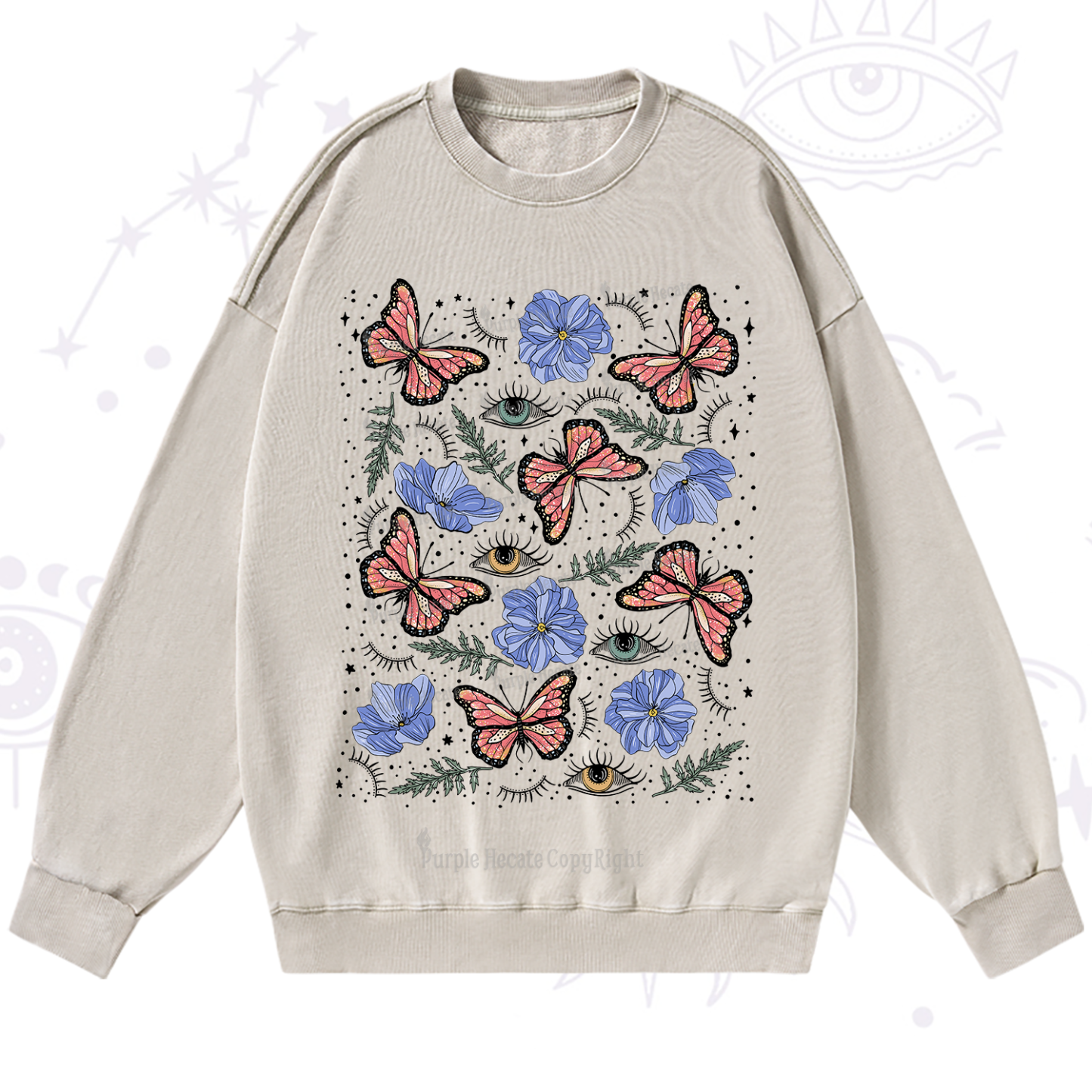 Purplehecate Butterfly Floral Washed Sweatshirt