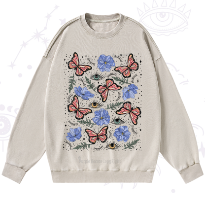 Purplehecate Butterfly Floral Washed Sweatshirt