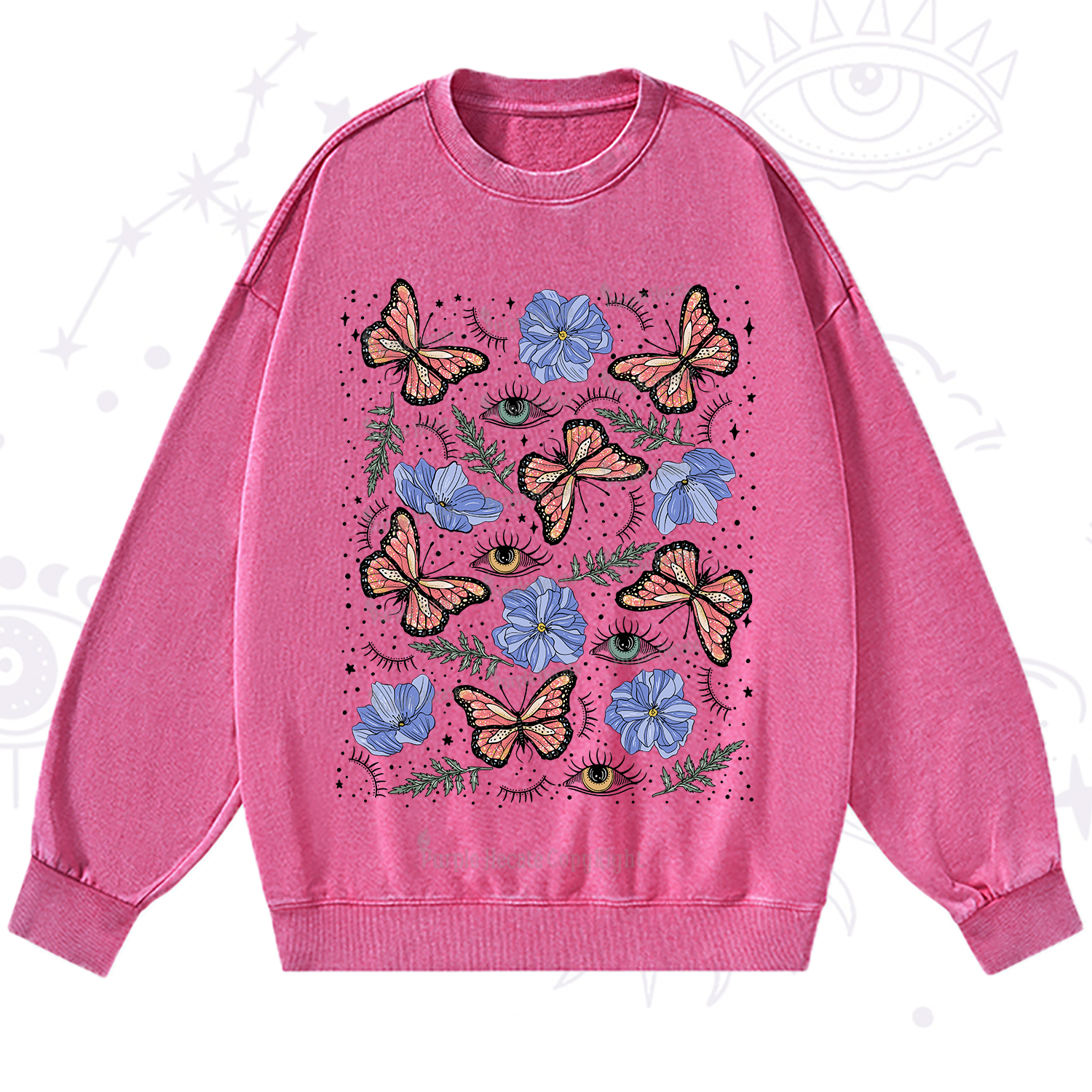 Purplehecate Butterfly Floral Washed Sweatshirt
