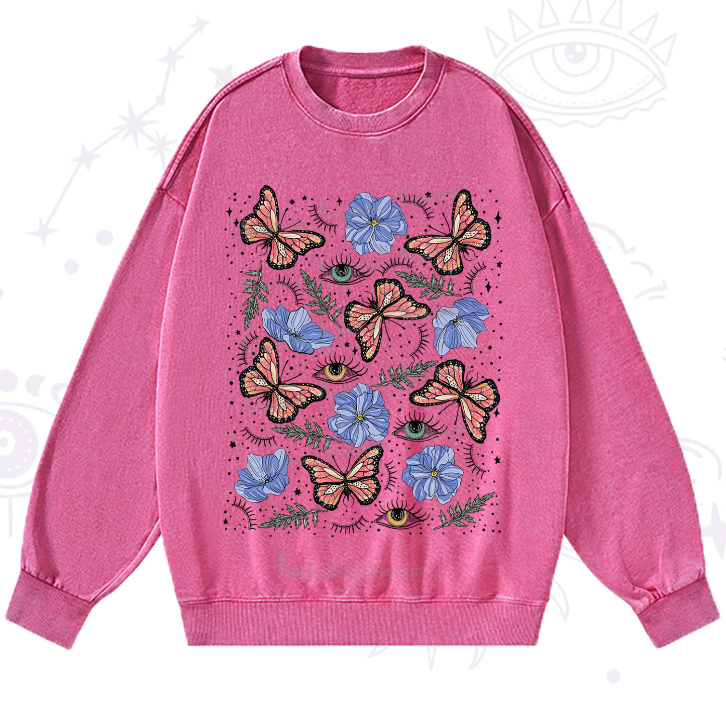 Purplehecate Butterfly Floral Washed Sweatshirt