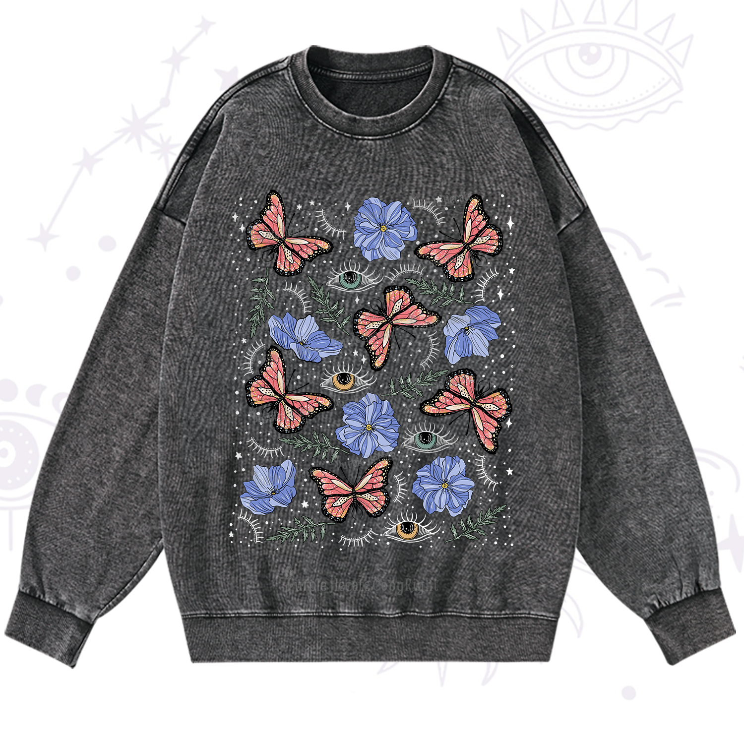 Purplehecate Butterfly Floral Washed Sweatshirt