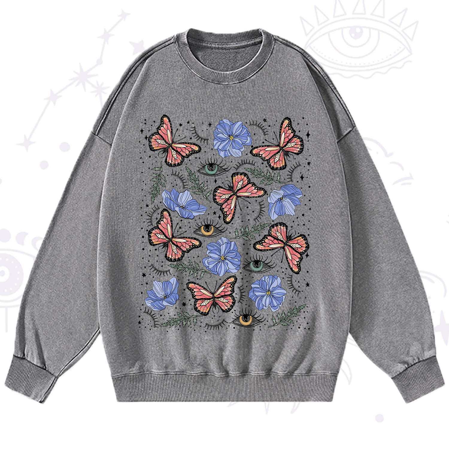 Purplehecate Butterfly Floral Washed Sweatshirt
