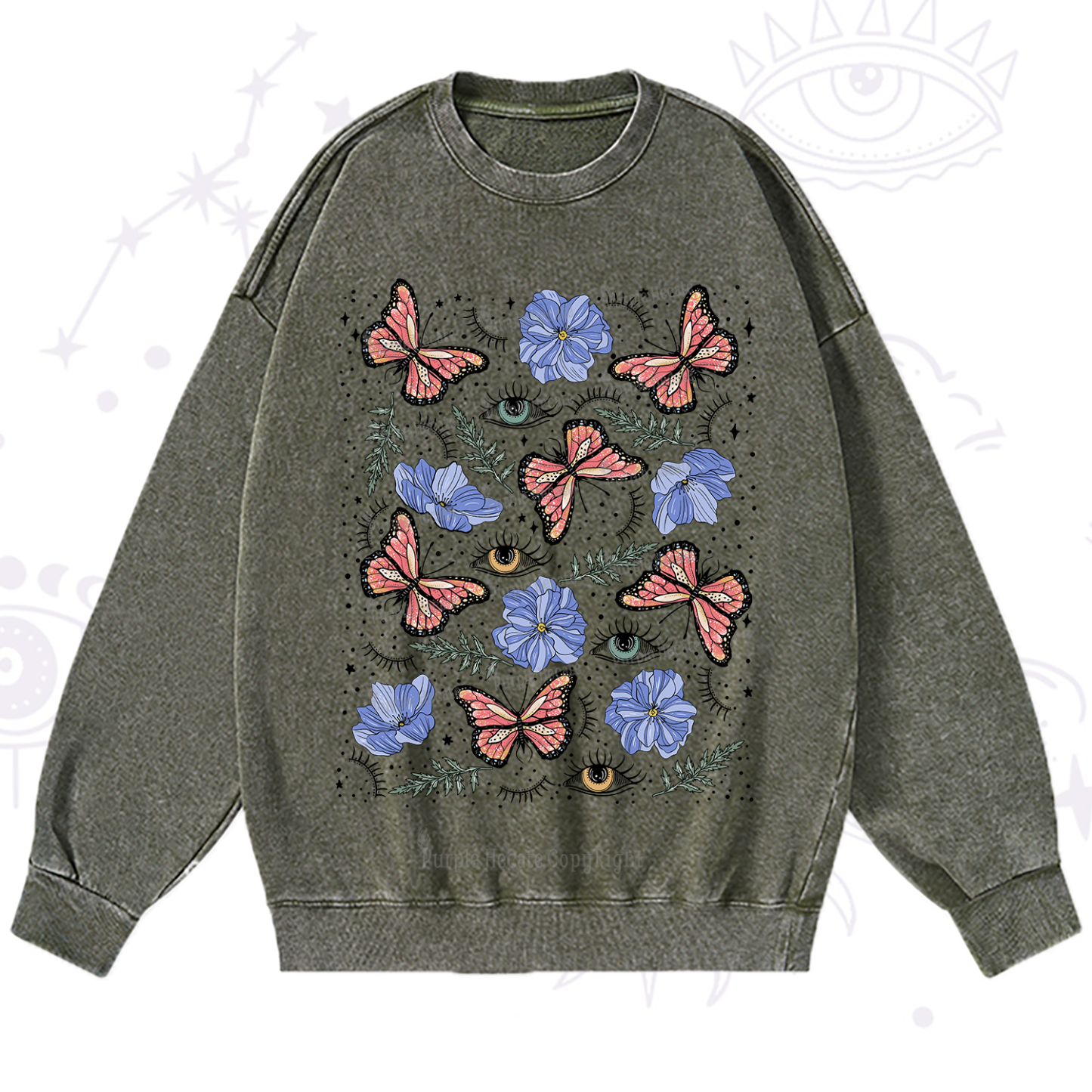 Purplehecate Butterfly Floral Washed Sweatshirt