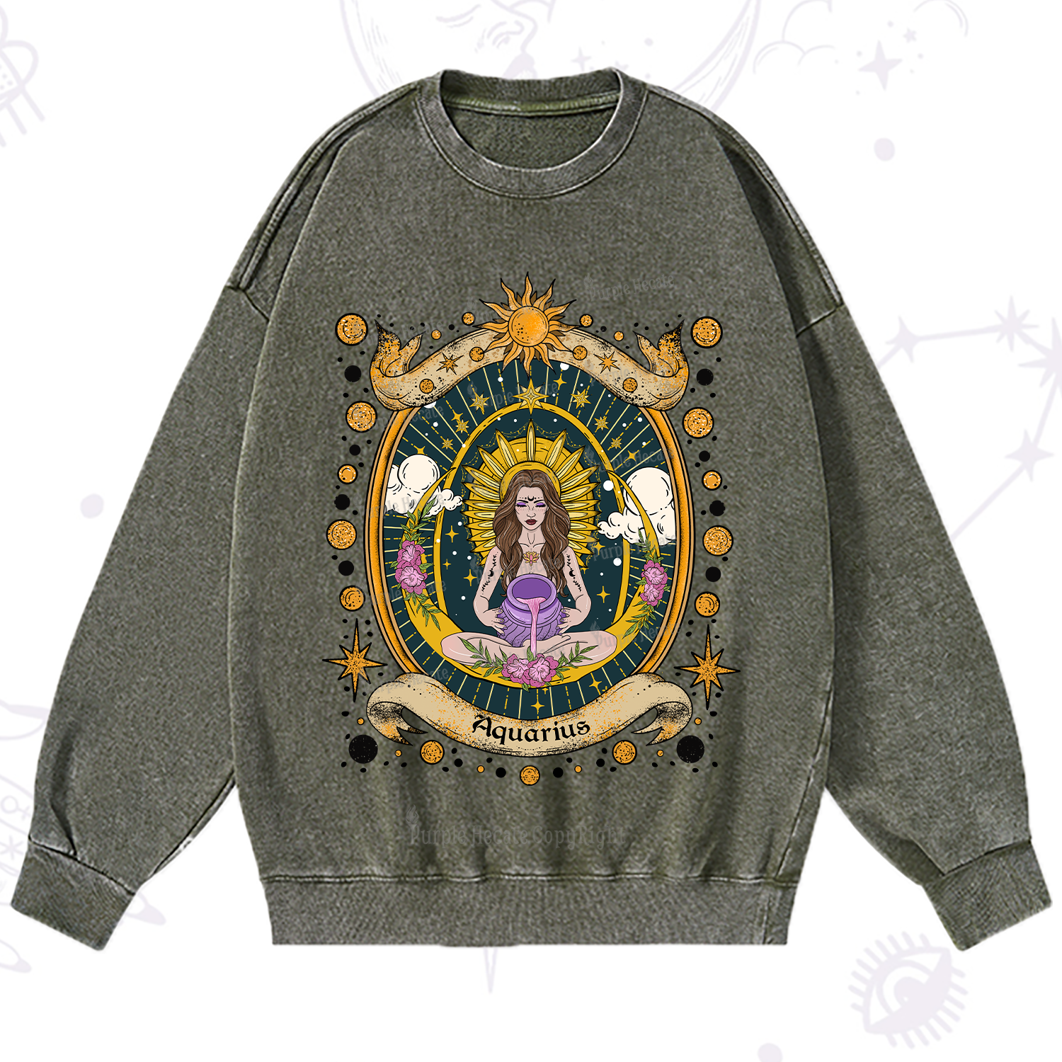 Purplehecate Aquarius Radiance Zodiac Washed Sweatshirt