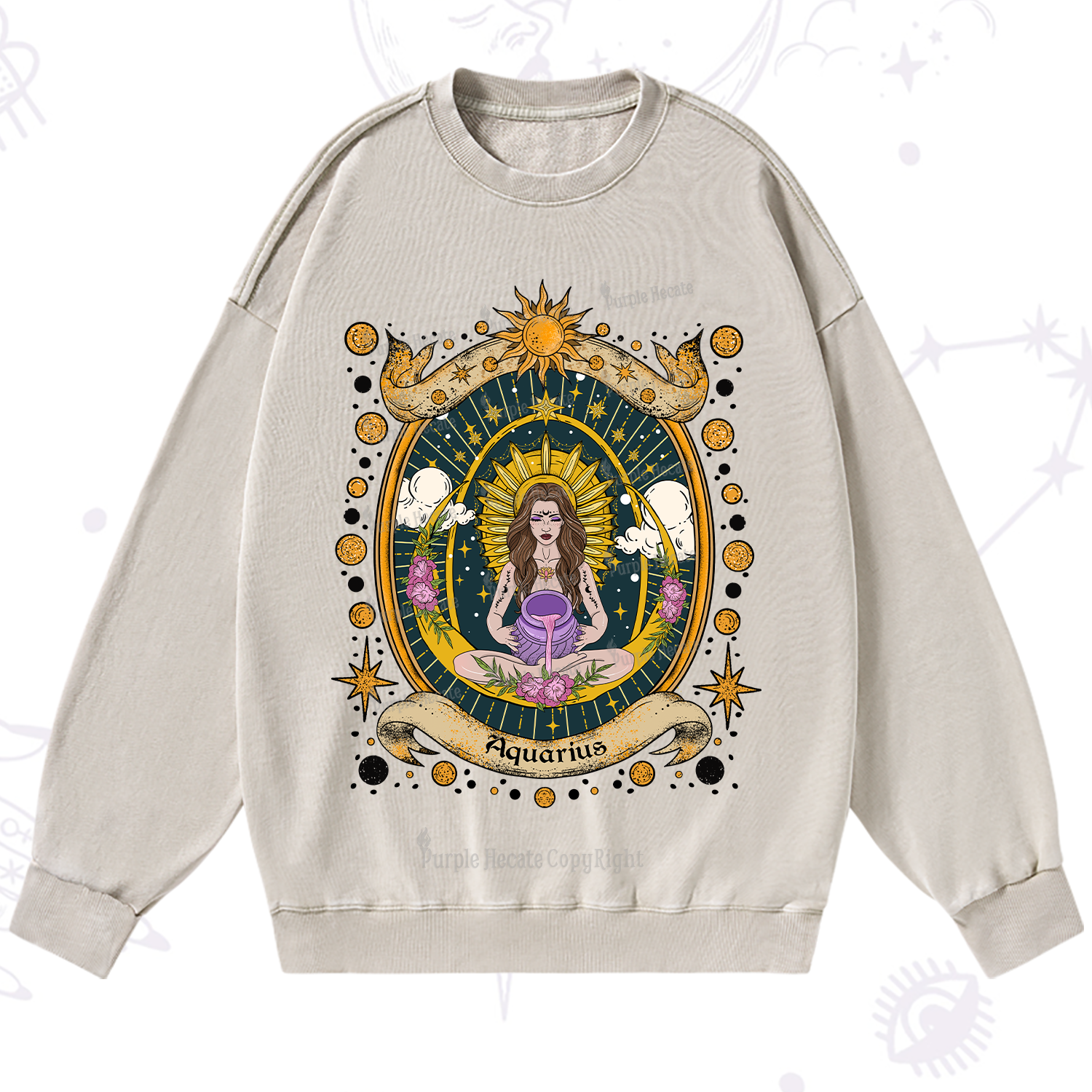 Purplehecate Aquarius Radiance Zodiac Washed Sweatshirt